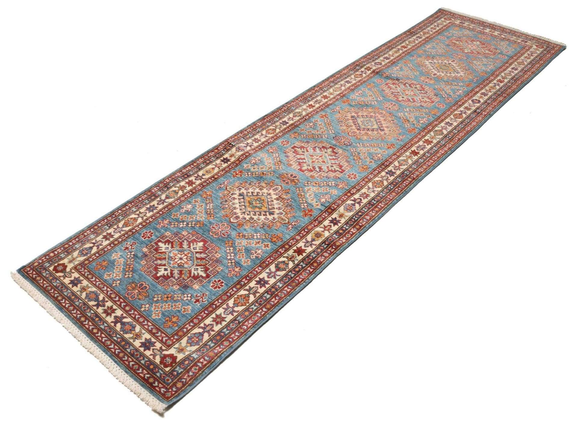 Kazak Orientteppich 84 x 295 cm mit geometrischem Muster, handgeknüpft
