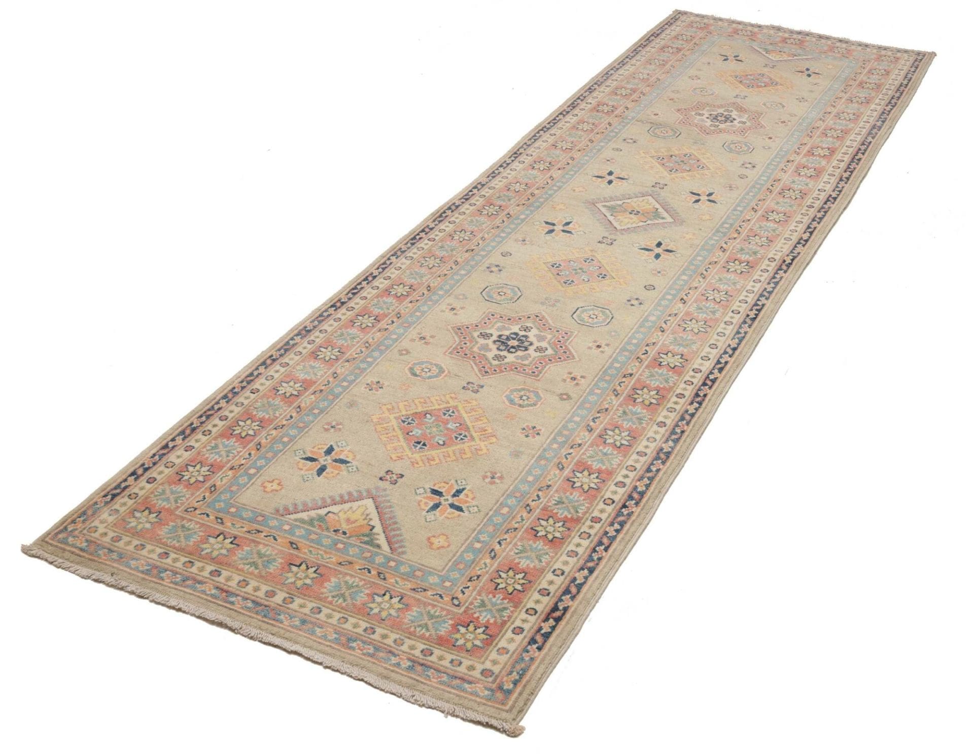 Kazak Orientteppich 87 x 287cm, geometrisches Muster, handgeknüpft