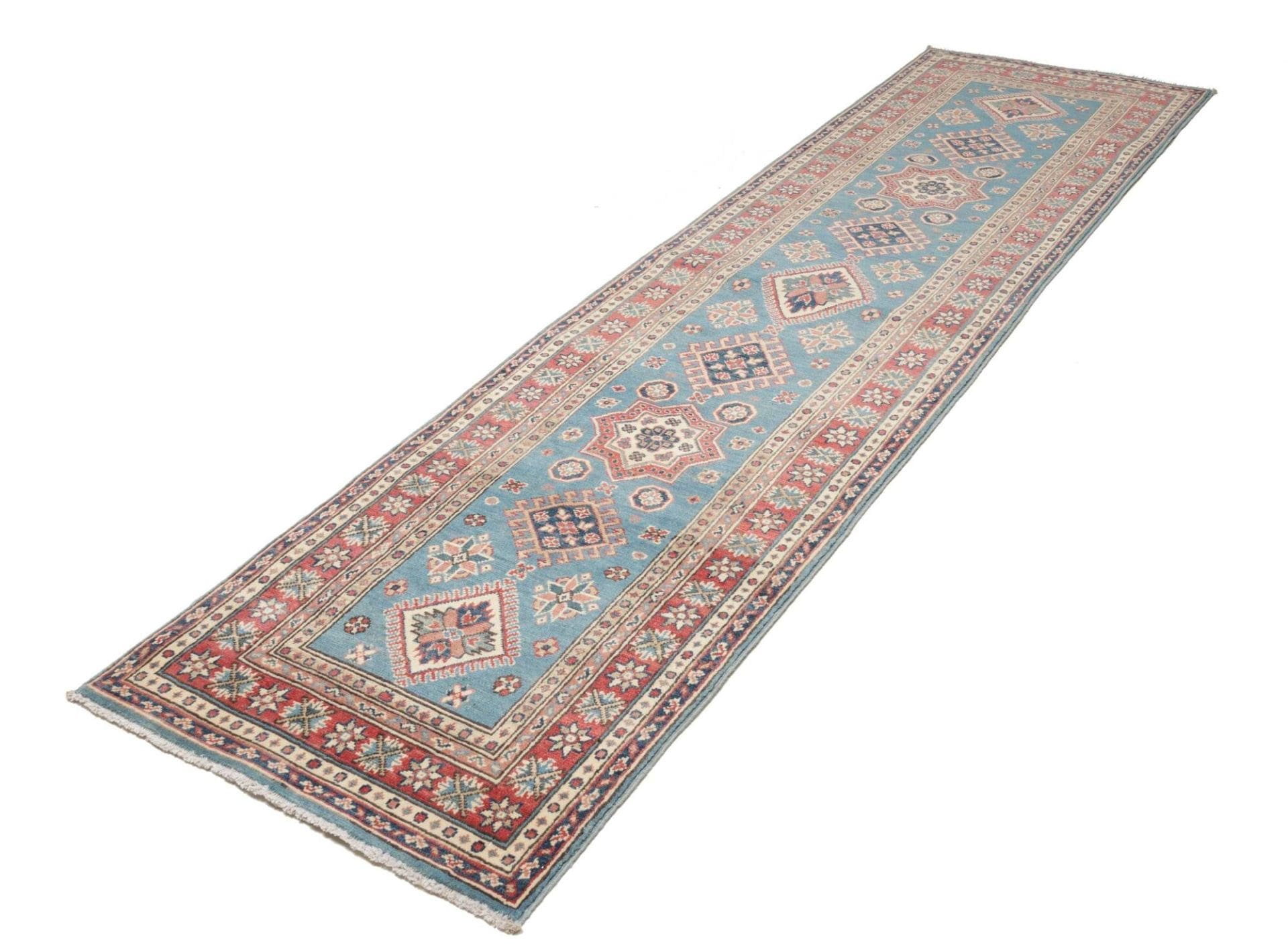Kazak Teppich 85 x 299cm, geometrisches Muster, handgeknüpft