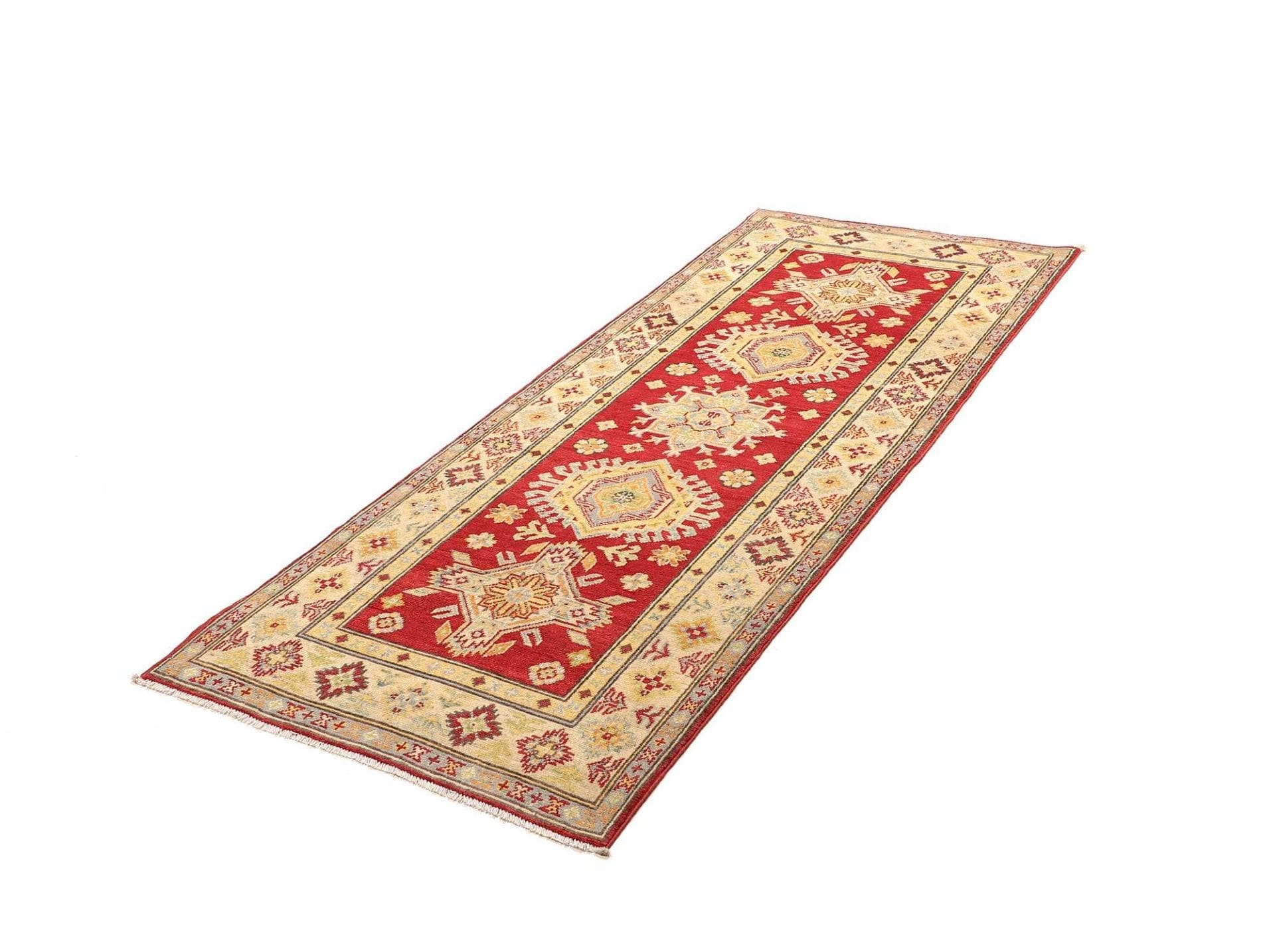 Kazak Orientteppich 85 x 203cm, geometrische Muster, handgeknüpft