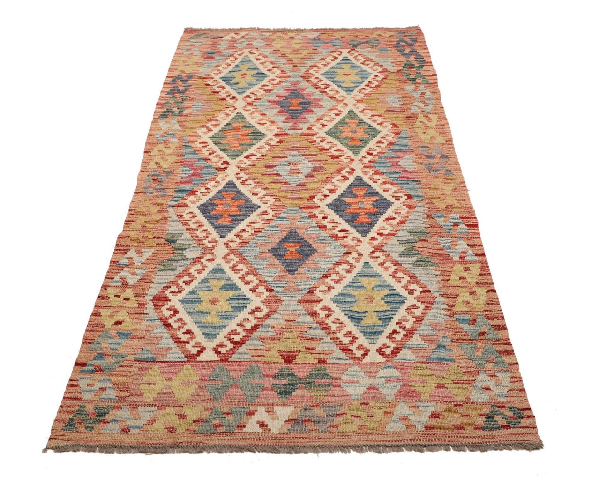 Kelim Teppich 103 x 208 cm, handgewebt, Schurwolle, rustikal