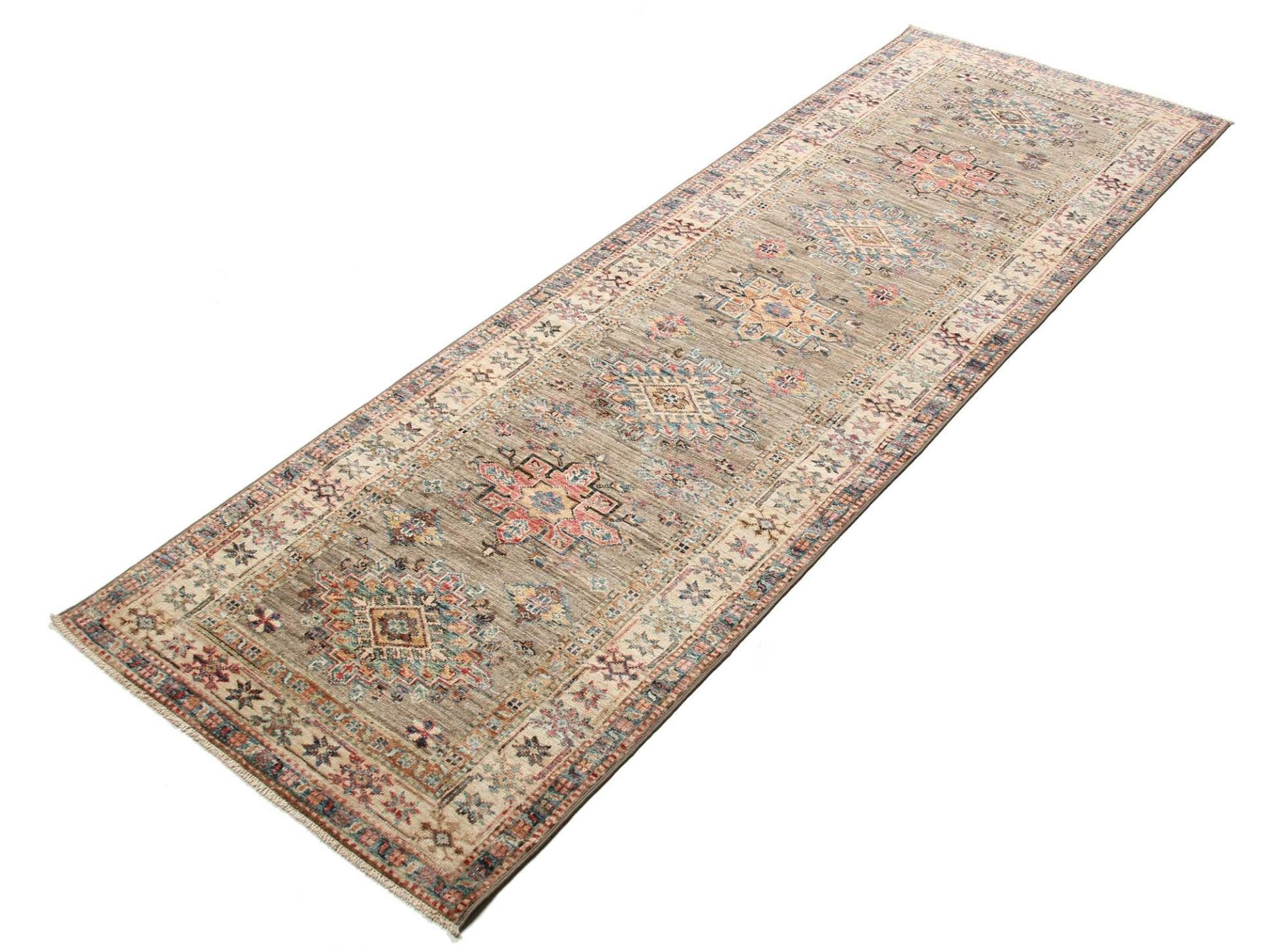 Kazak Teppich 83 x 243 cm, geometrisches Muster, handgeknüpft