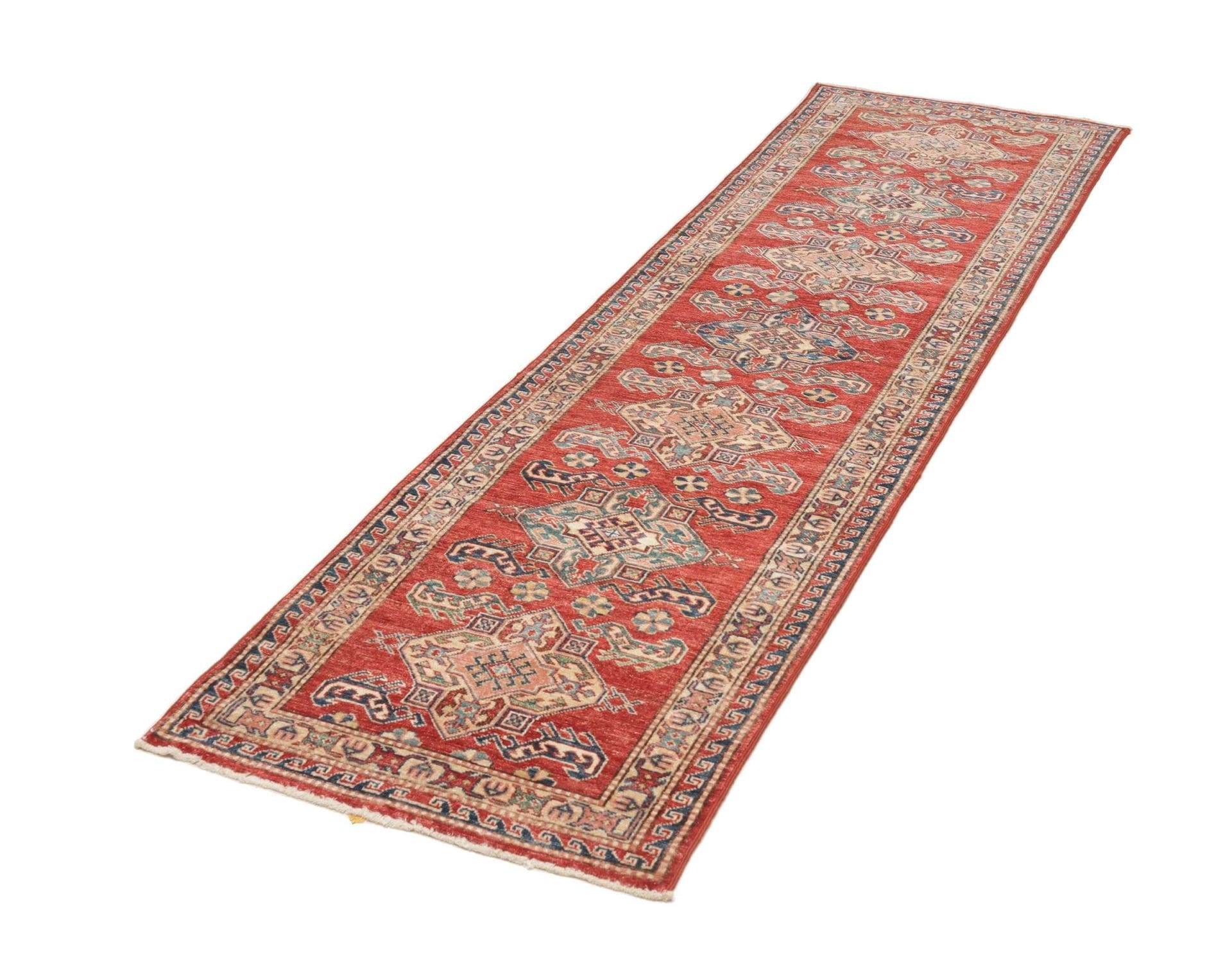 Kazak Teppich 74 x 248cm, geometrische Muster, handgeknüpft