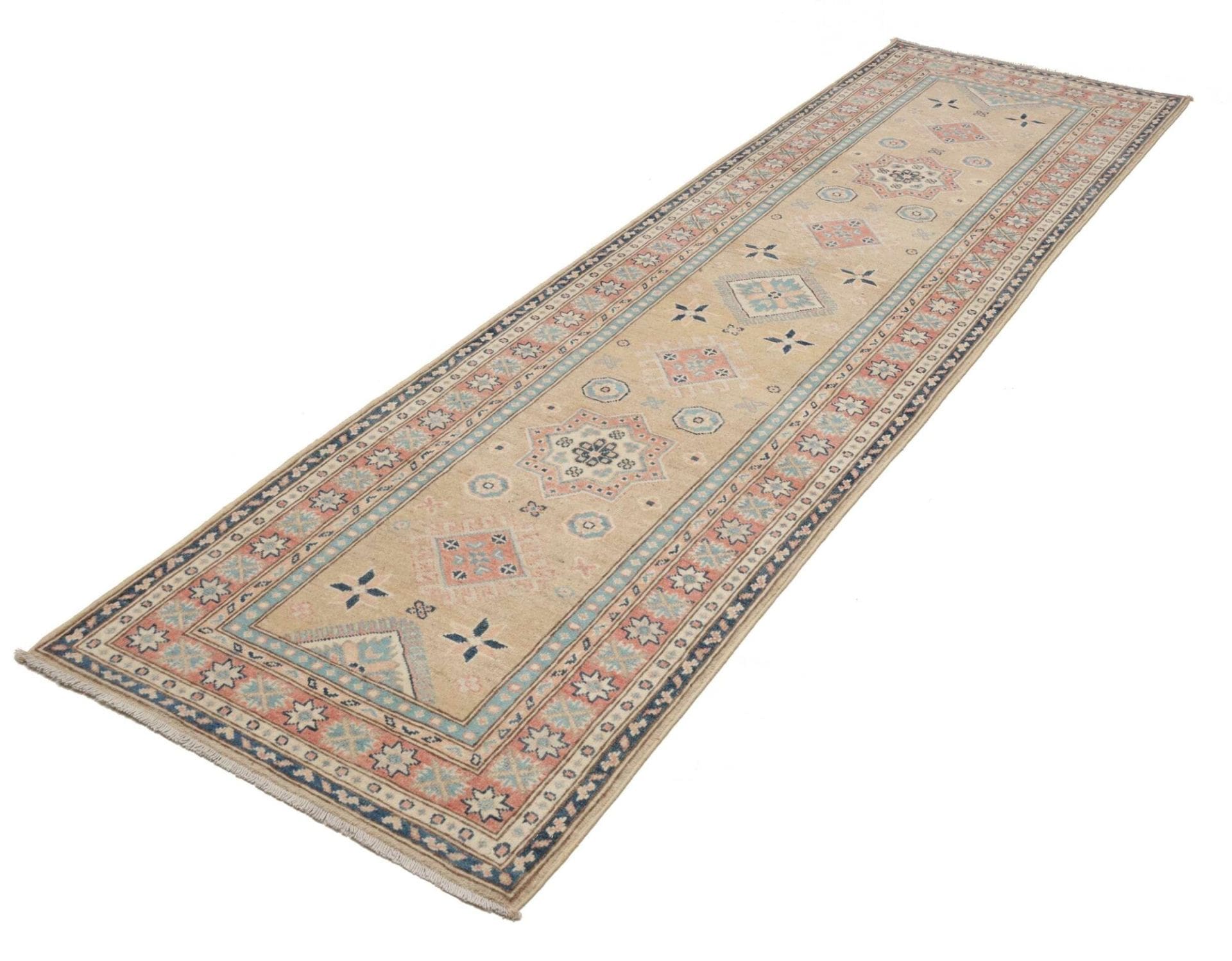 Kazak Teppich 88 x 294cm, geometrisches Muster, handgeknüpft