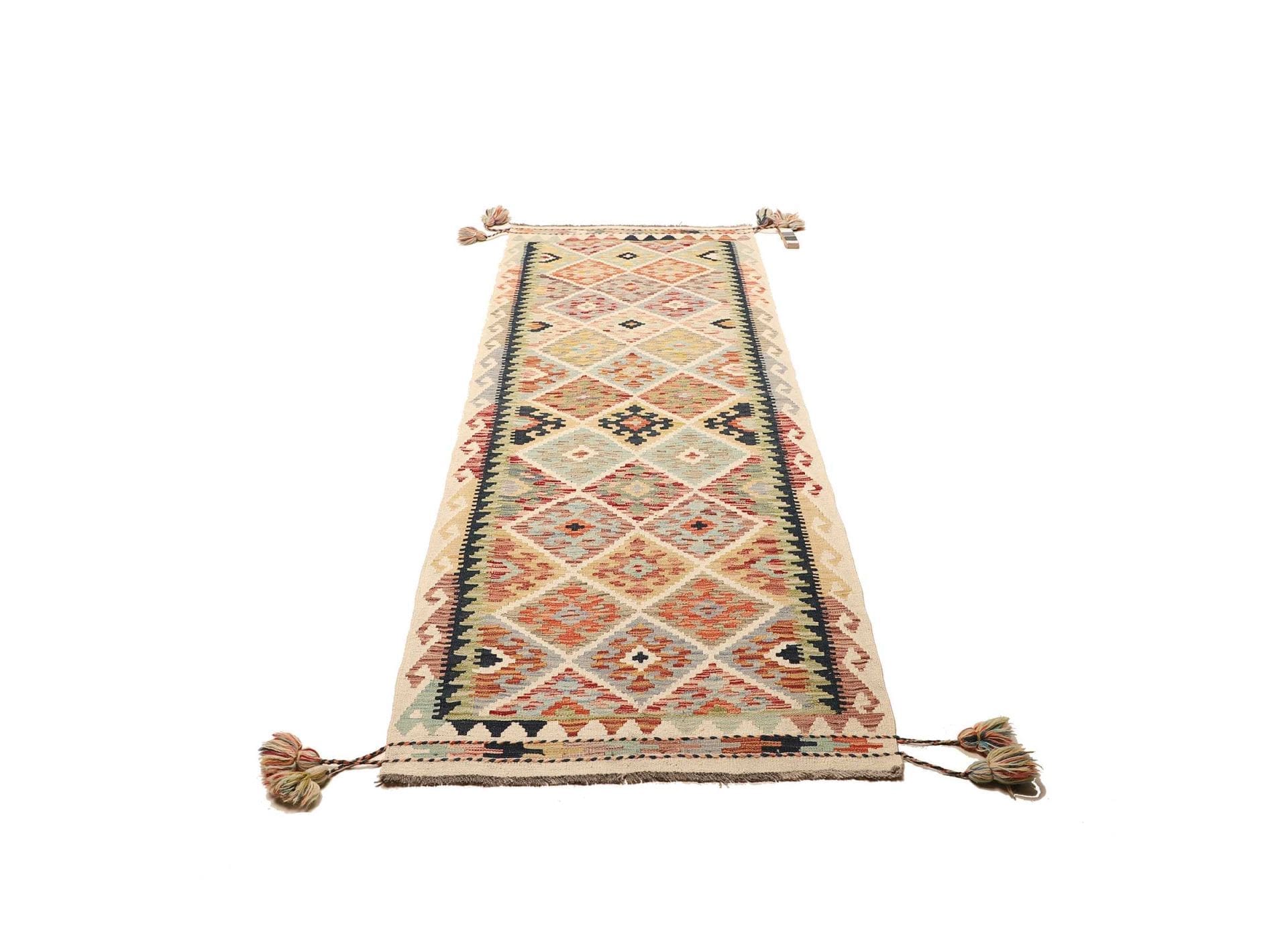 Kelim Teppich 87 x 248 cm aus Schurwolle, handgewebt, rustikal