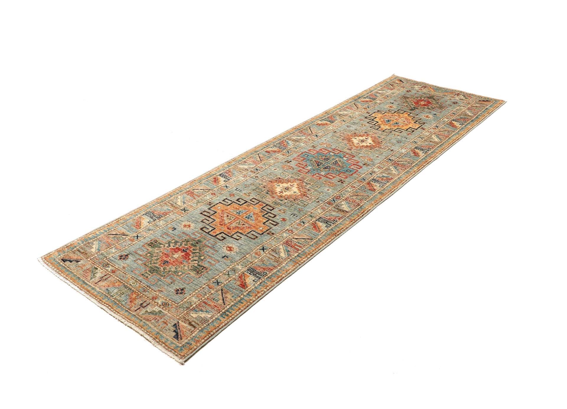 Kazak Teppich 82 x 255cm, geometrisches Muster, handgeknüpft