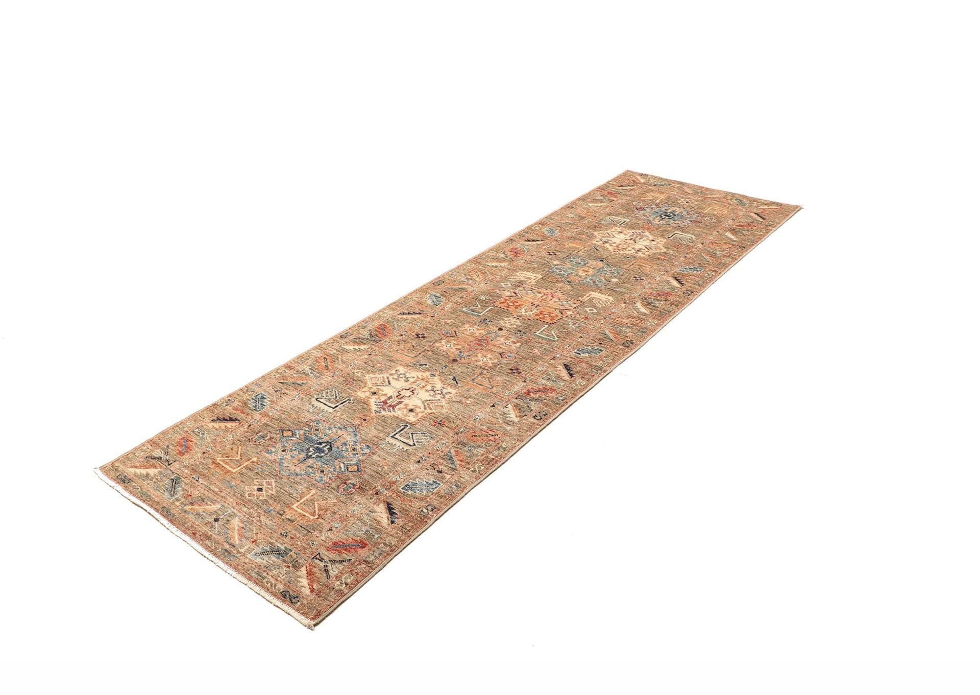 Kazak Teppich 83 x 255 cm, geometrisches Muster, handgeknüpft