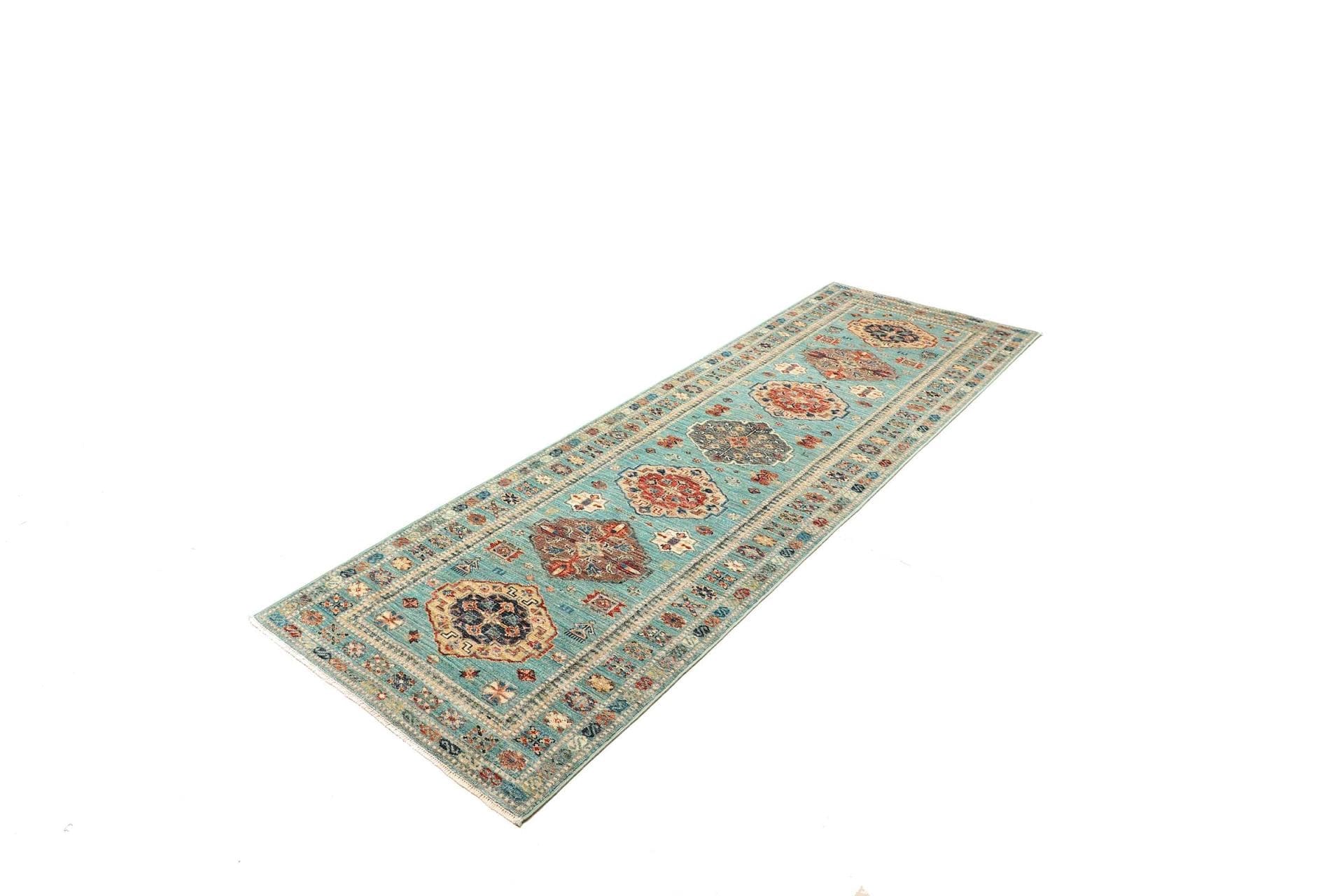 Kazak Orientteppich 86 x 250cm, geometrisches Muster, handgeknüpft