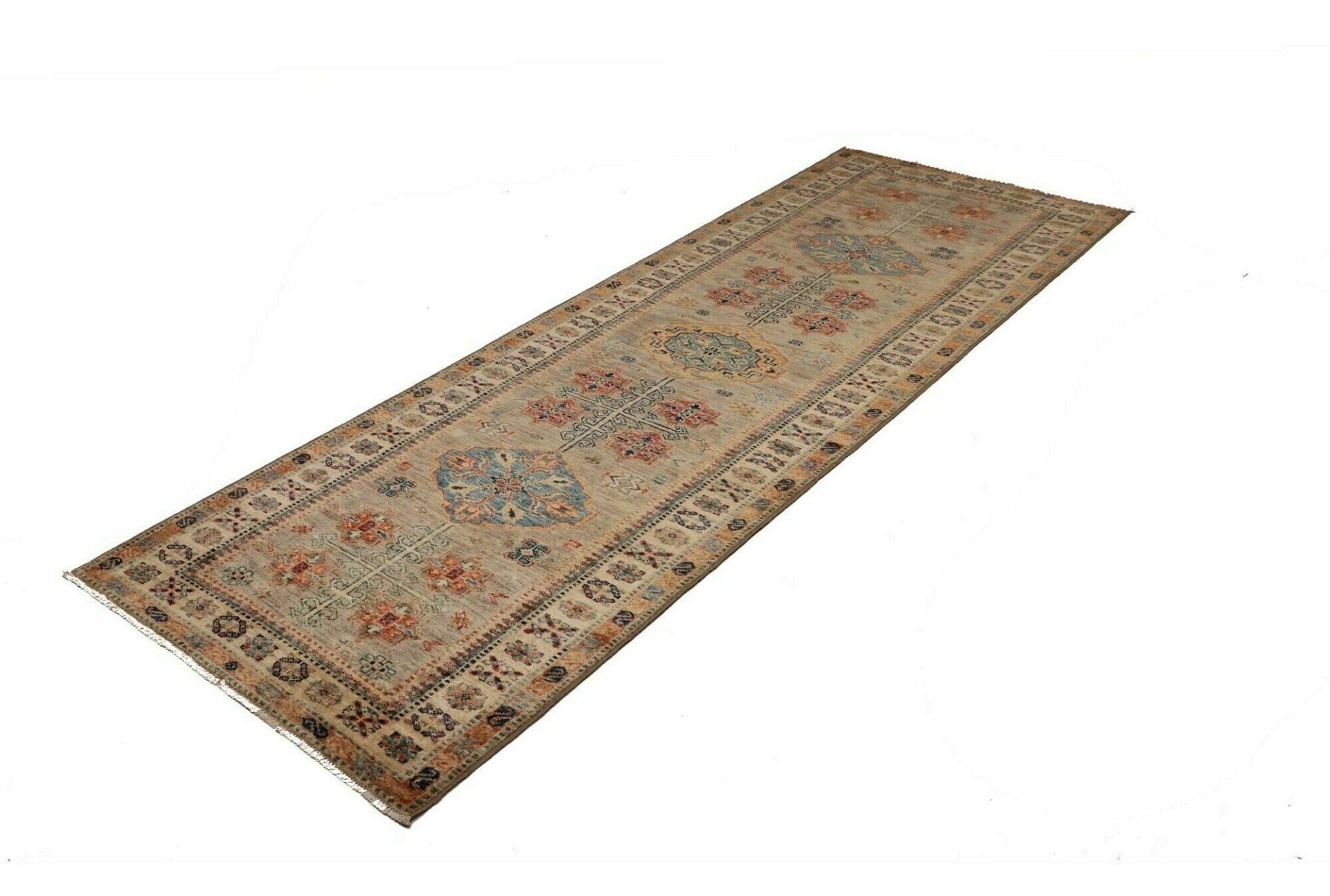 Kazak Teppich 85 x 244cm, geometrisches Muster, handgeknüpft