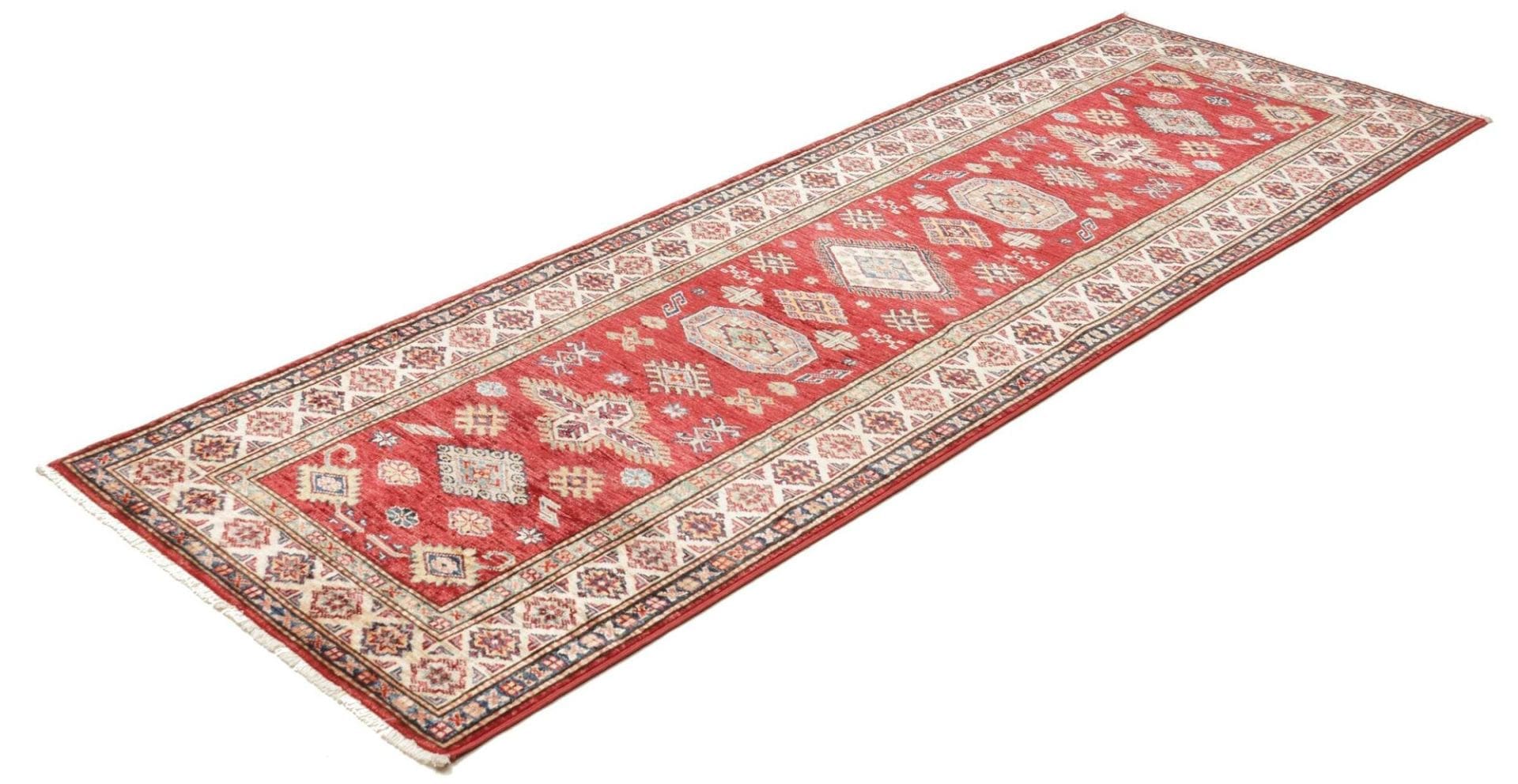 Kazak Teppich 78 x 246cm, geometrisches Muster, handgeknüpft