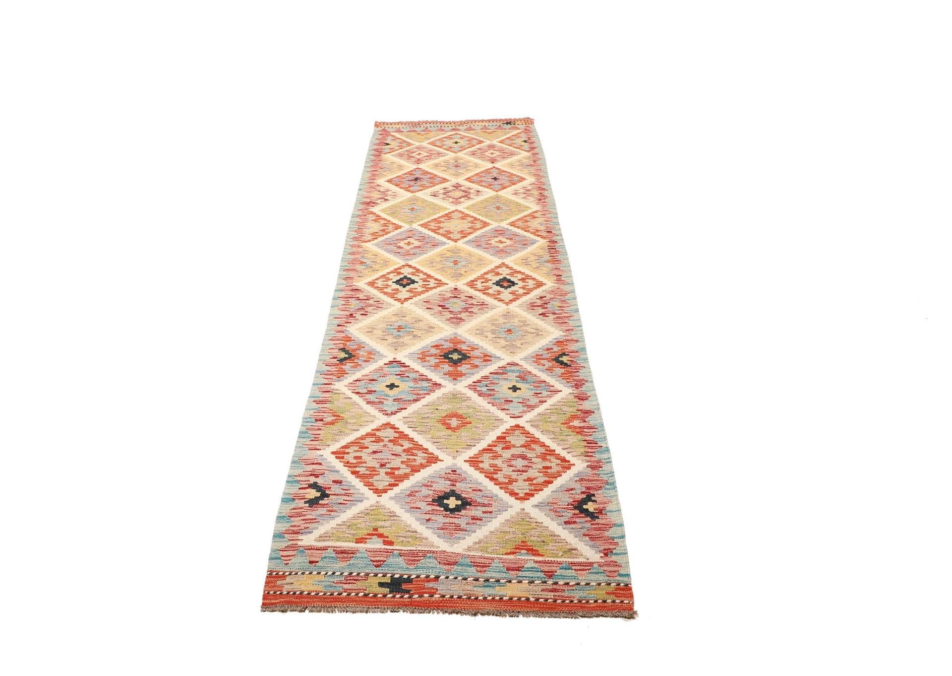Kelim Teppich 84 x 260 cm aus Schurwolle, handgewebt, rustikal