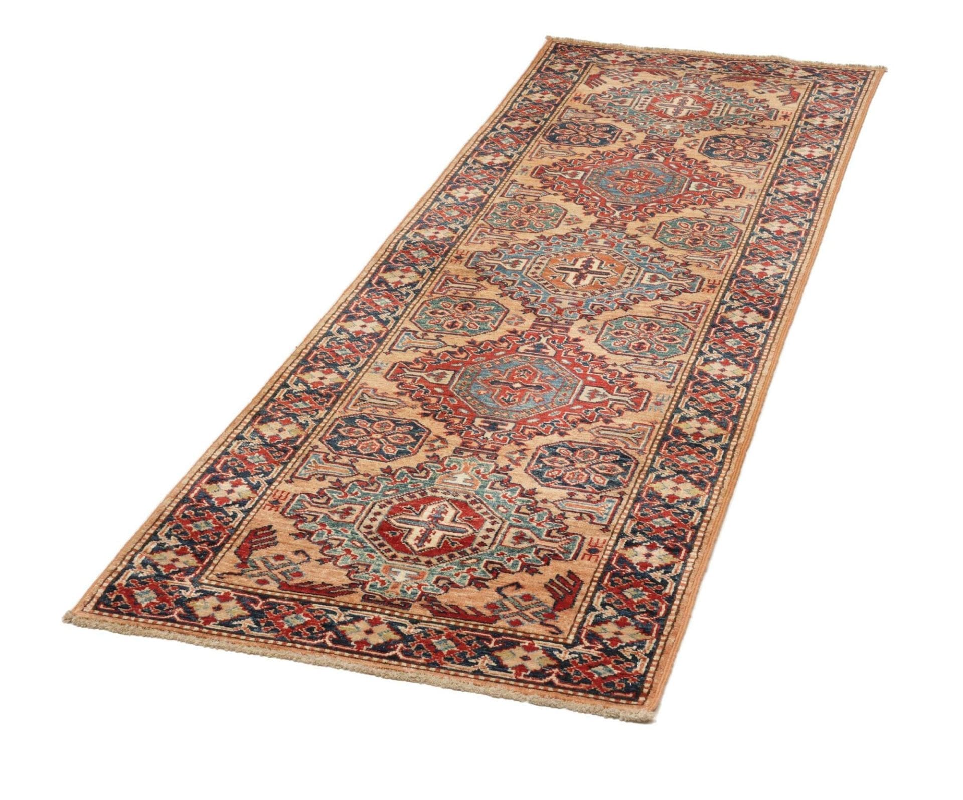 Kazak Teppich 79 x 211cm, geometrisches Muster, handgeknüpft
