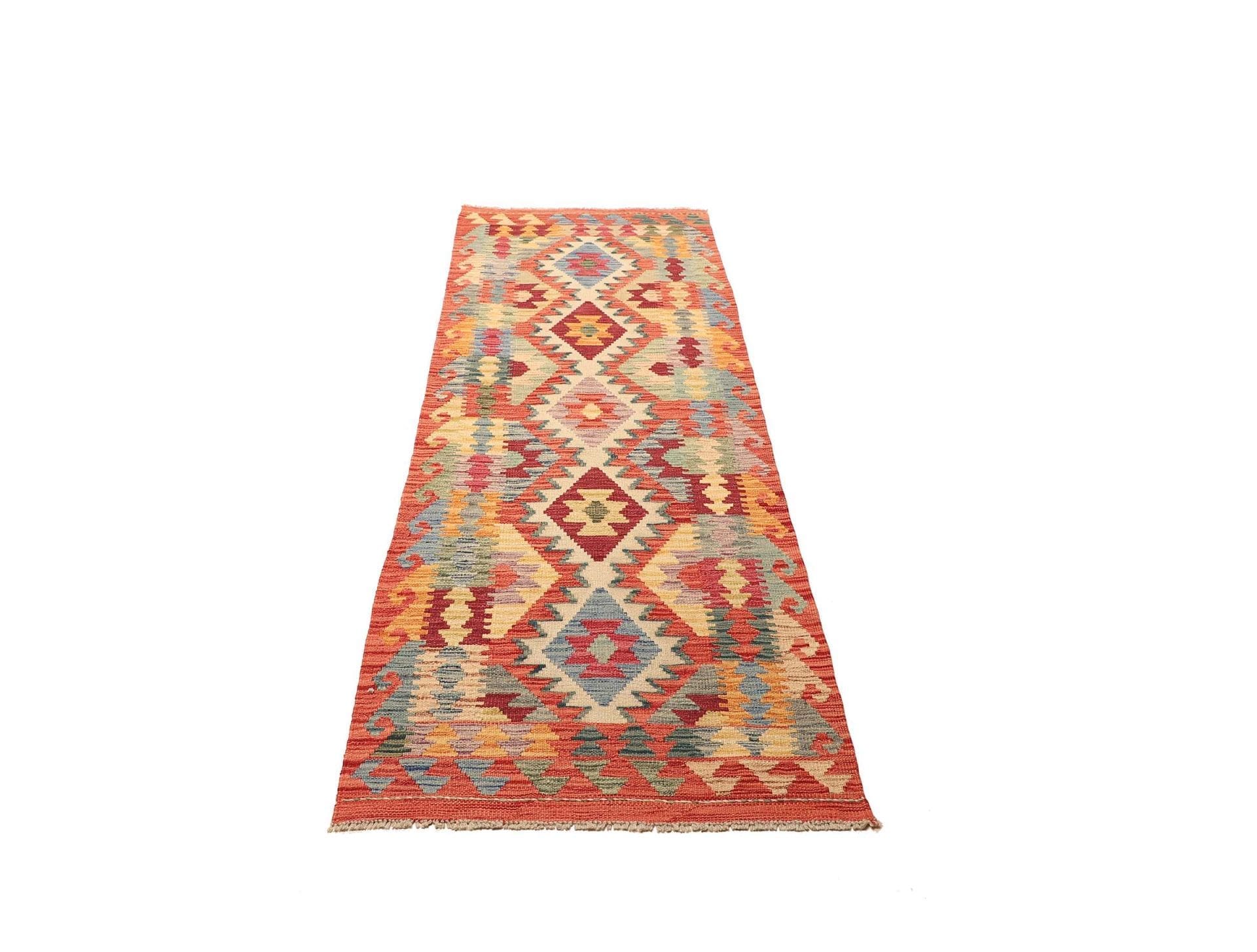 Kelim Teppich 85 x 244 cm aus Schurwolle – handgewebt, rustikal