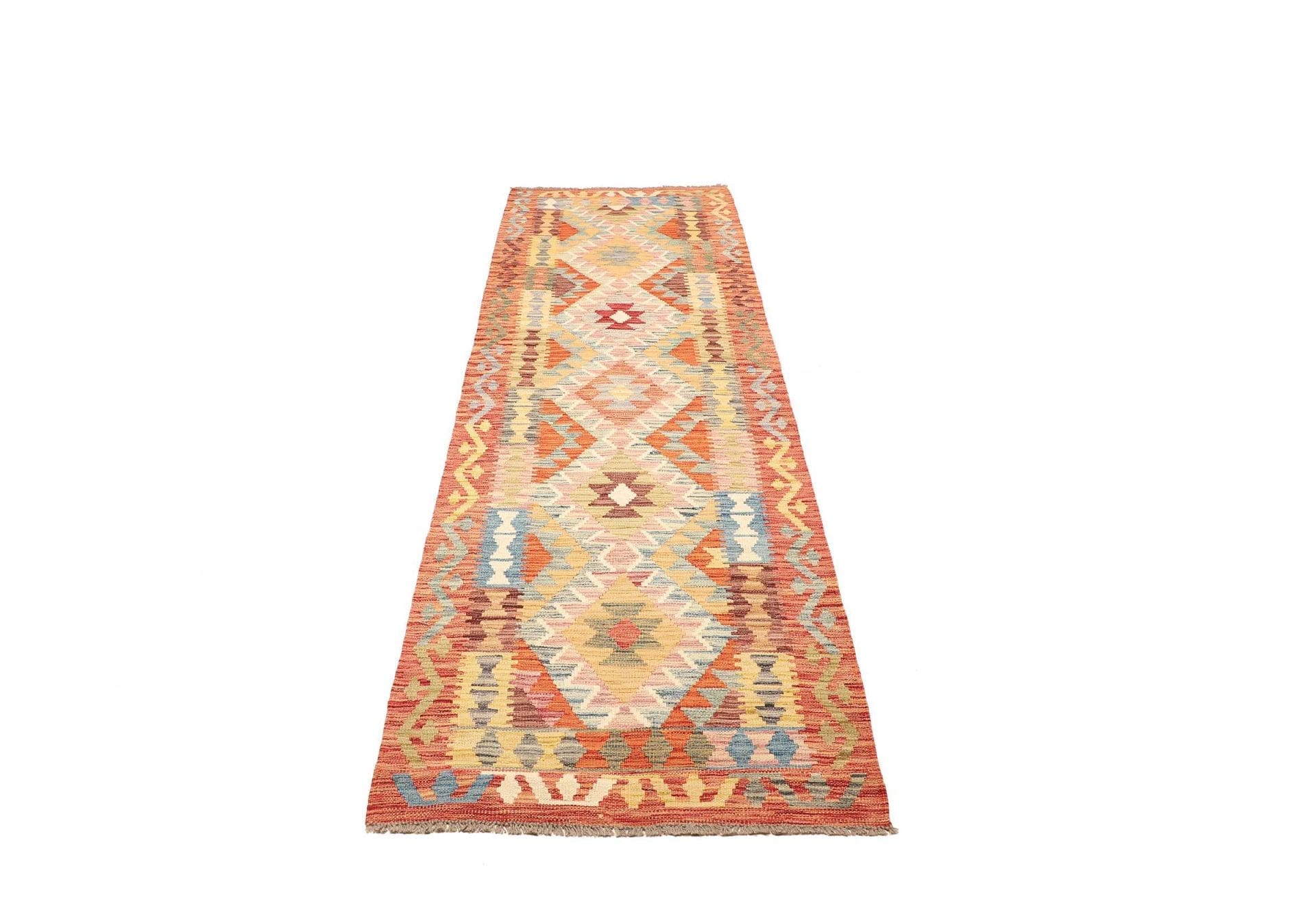 Kelim Teppich 93 x 293 cm, handgewebt, rustikales Flair, Schurwolle