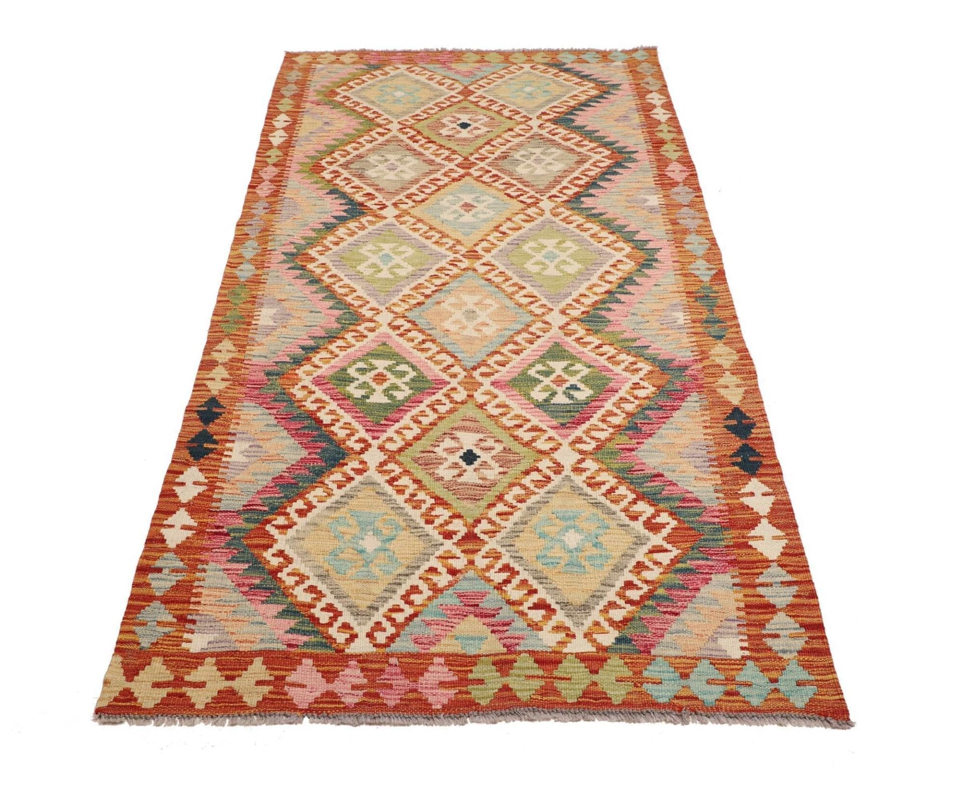 Kelim Teppich 104 x 210 cm, handgewebt, rustikales Flair, Wolle