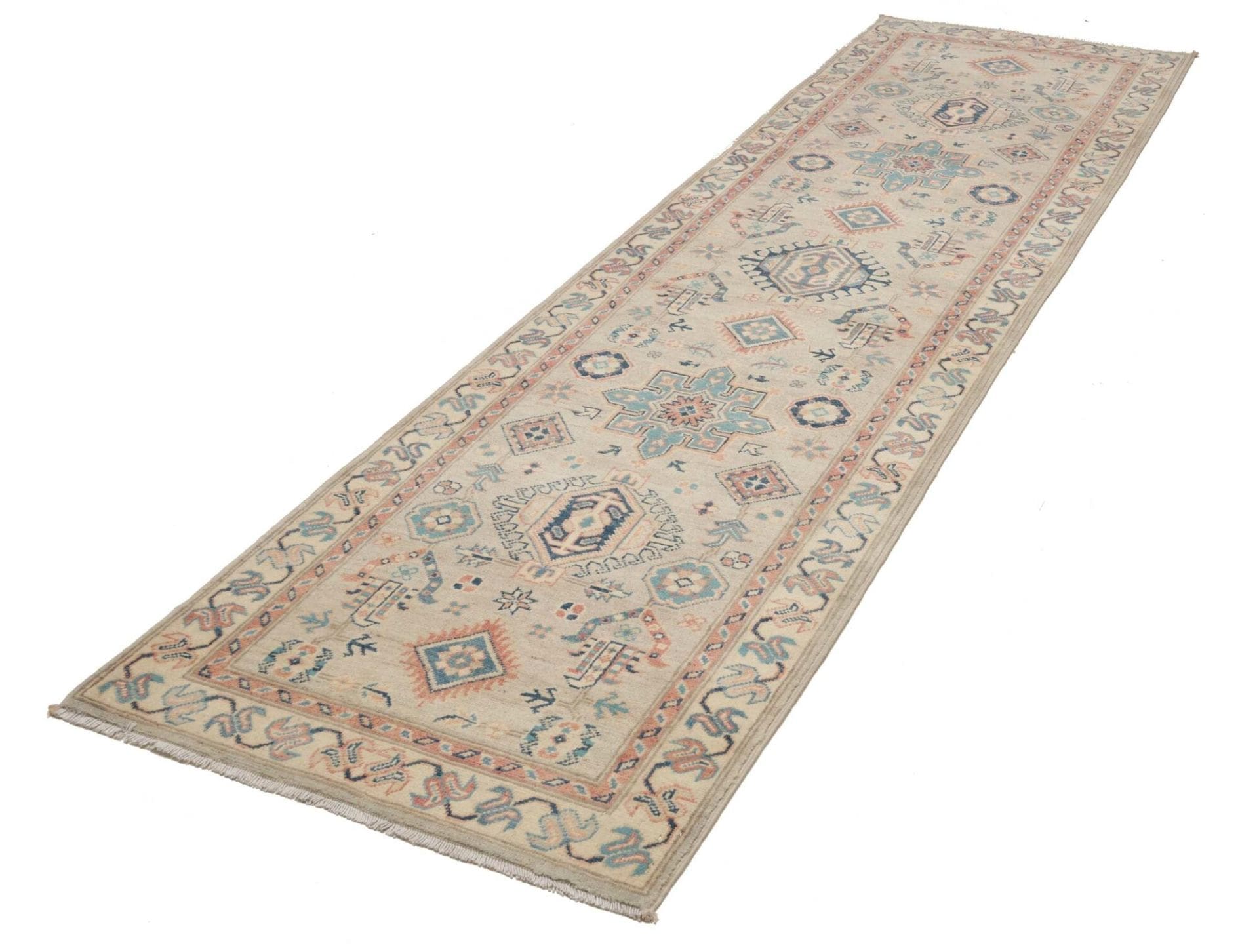 Kazak Teppich 86 x 292cm, geometrische Muster, handgeknüpft