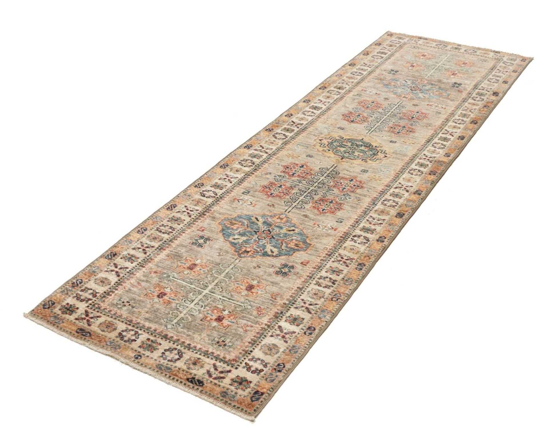Kazak Teppich 80 x 256cm, geometrisch, Schurwolle, handgeknüpft