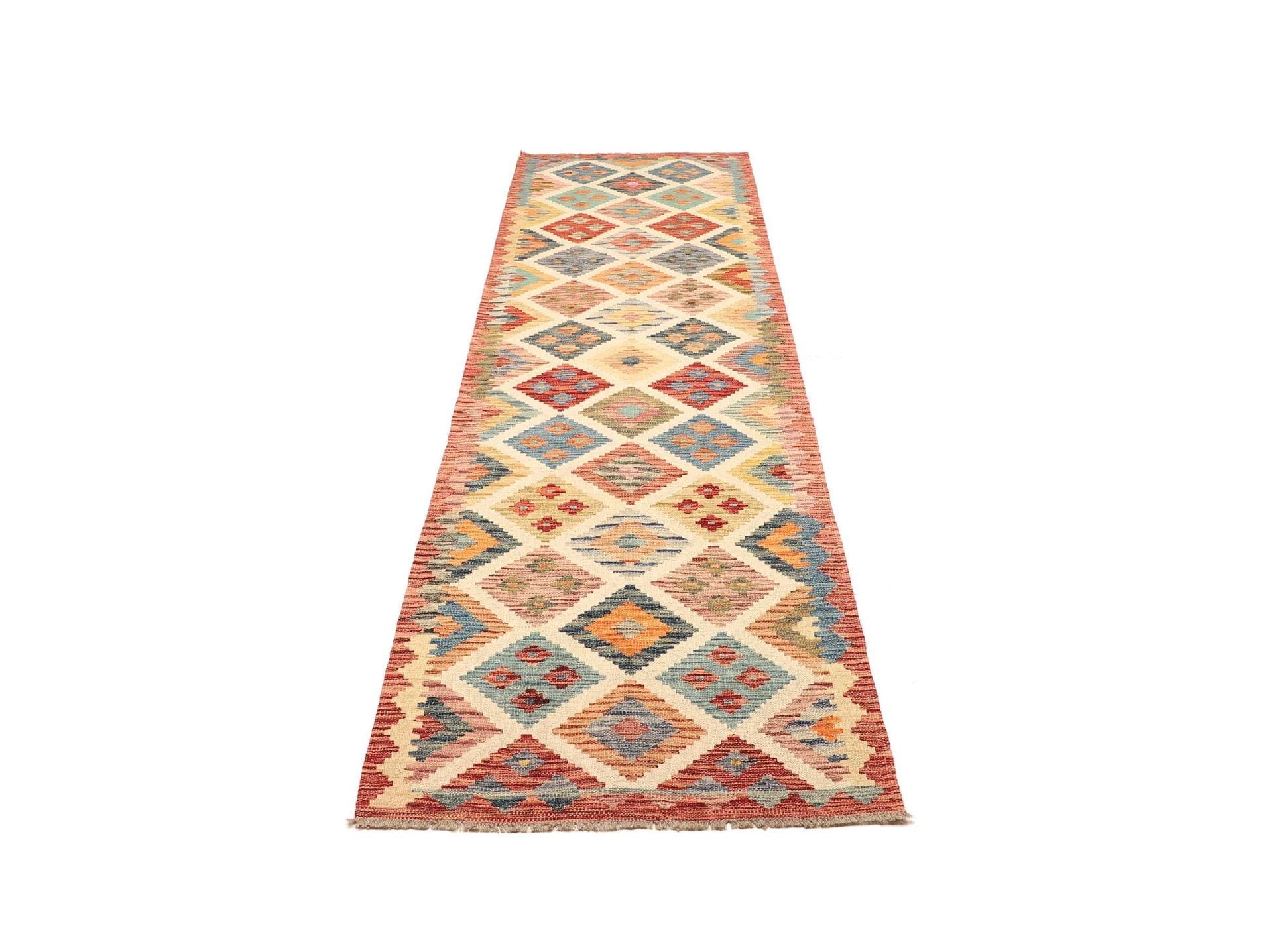 Kelim Teppich 88 x 292cm, rustikales Design, handgewebt