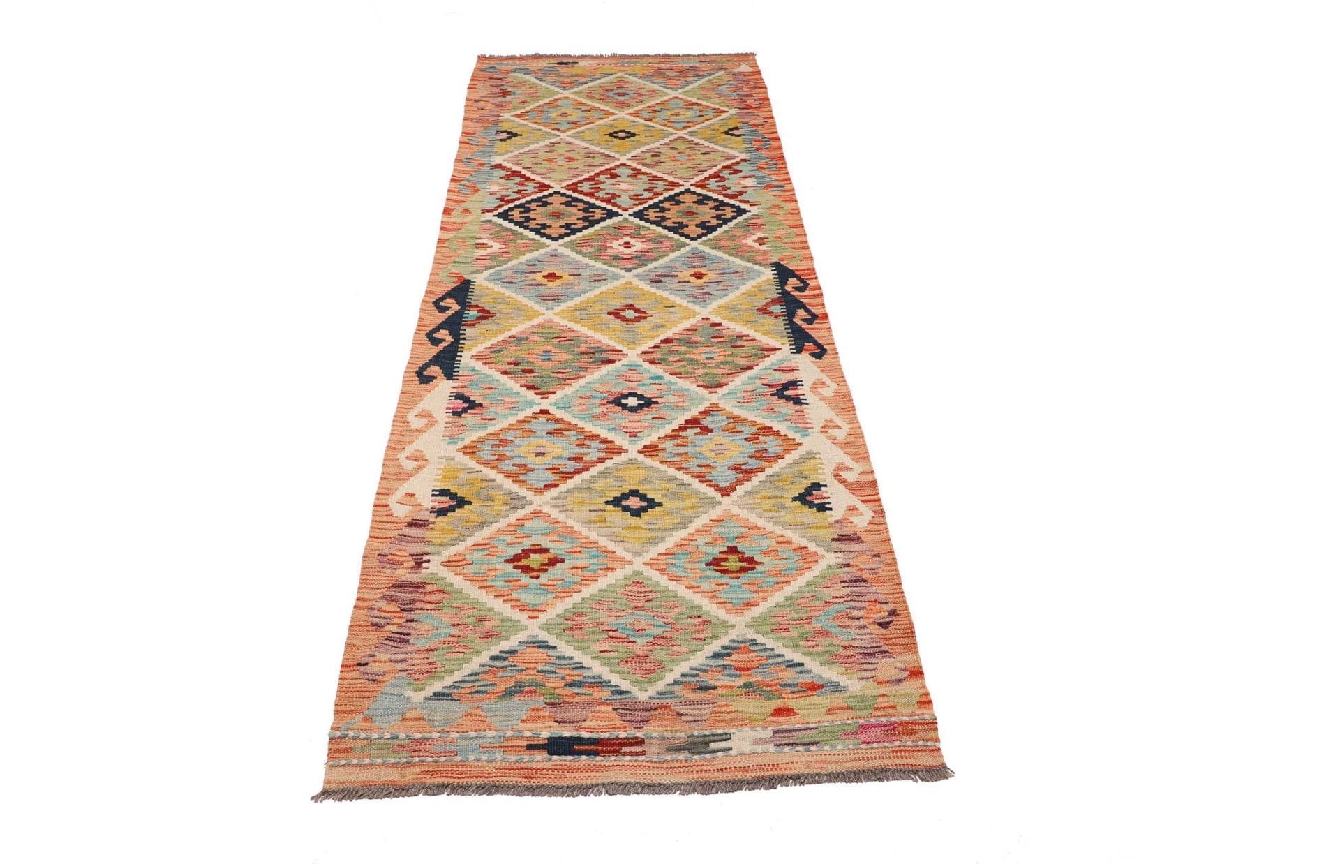 Kelim Teppich 90 x 248 cm aus Schurwolle, handgewebt, rustikal