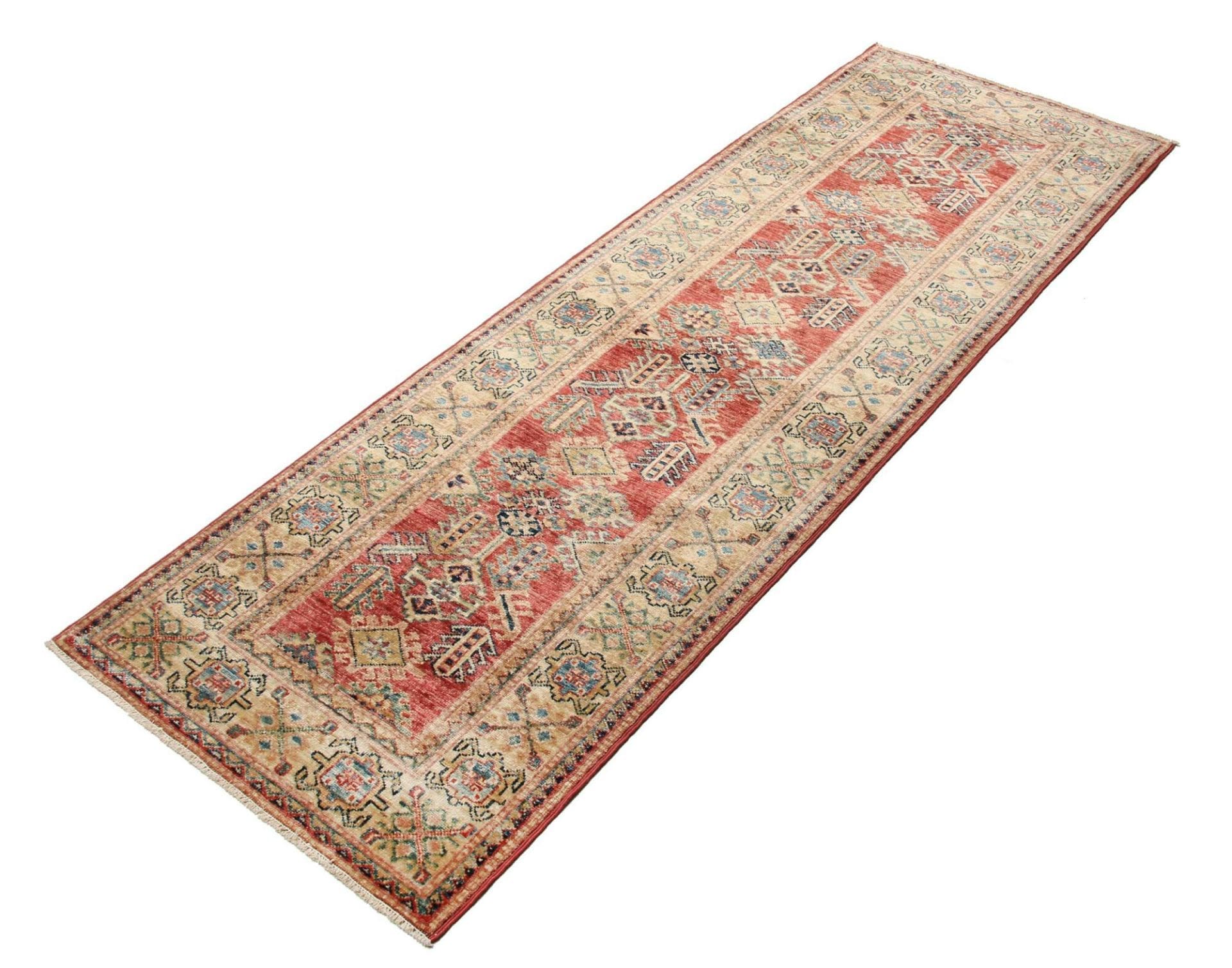 Kazak Teppich 79 x 232 cm, geometrisches Muster, handgeknüpft