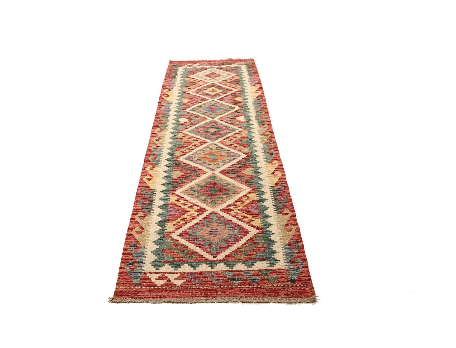 Kelim Teppich 79 x 243 cm, rustikal, handgewebt, Wolle/Baumwolle