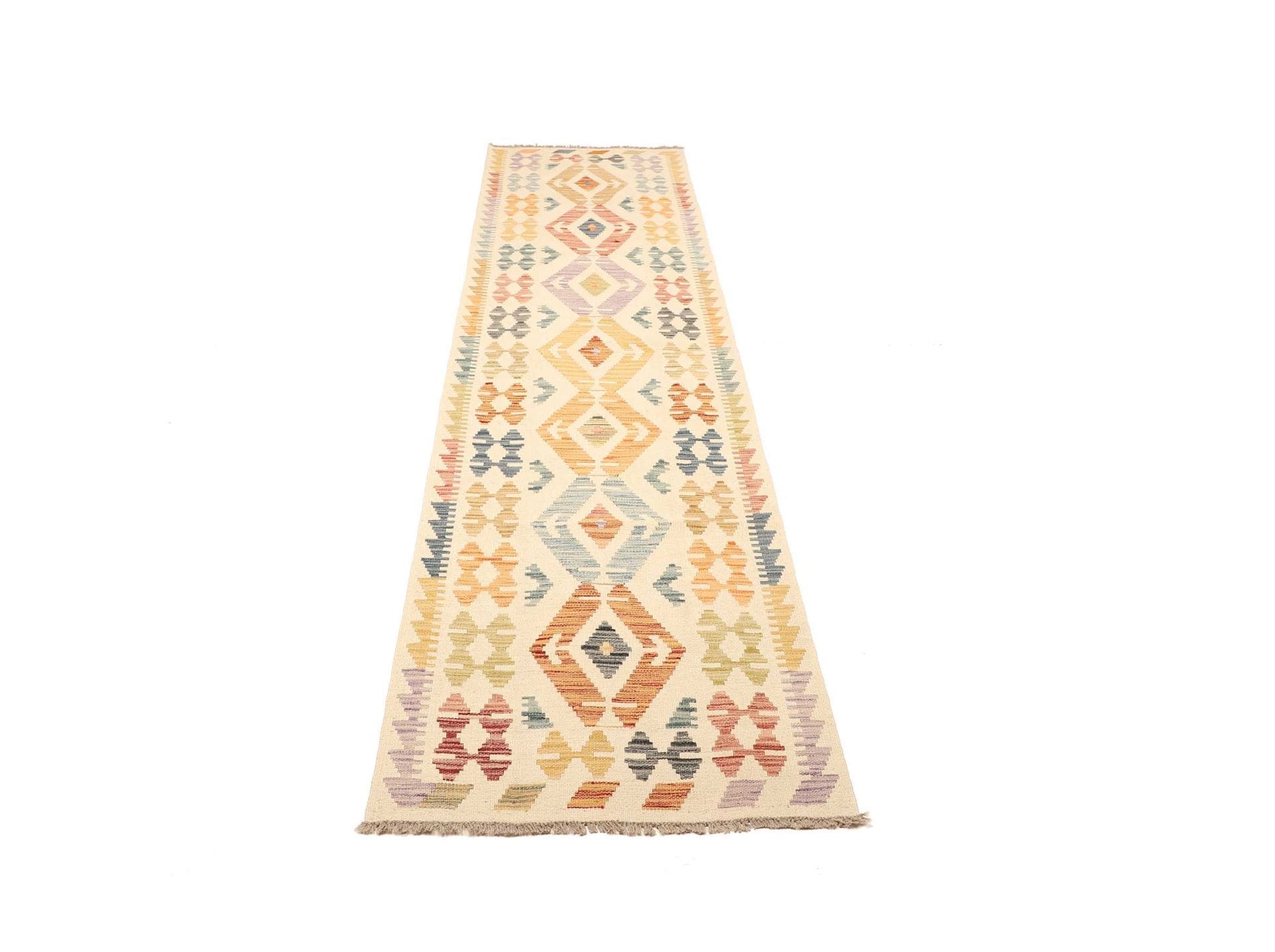 Kelim Teppich 80 x 300cm, handgewebt, rustikales Design, Wolle