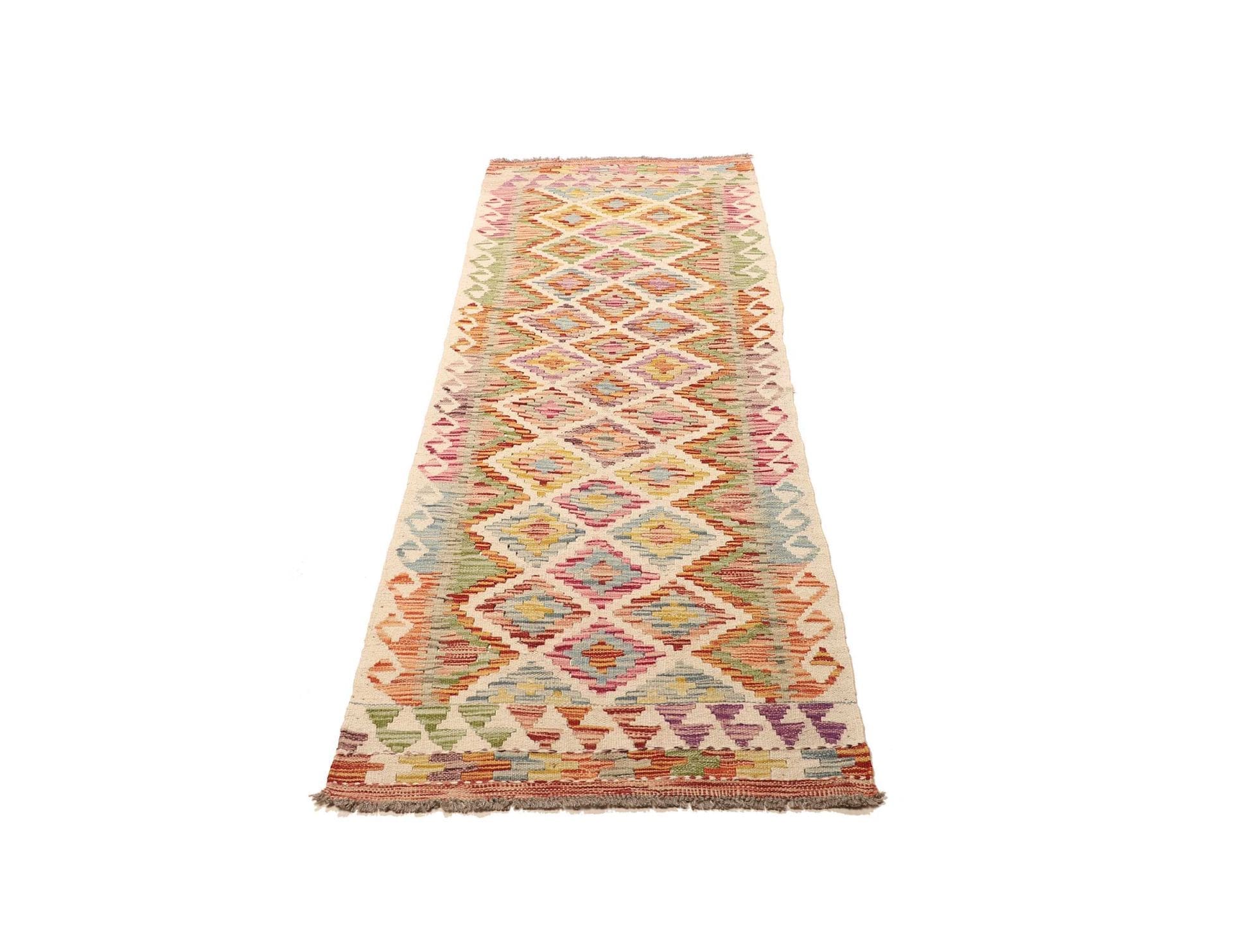 Kelim Teppich 71 x 187cm, handgewebt, rustikales Flair, Wolle