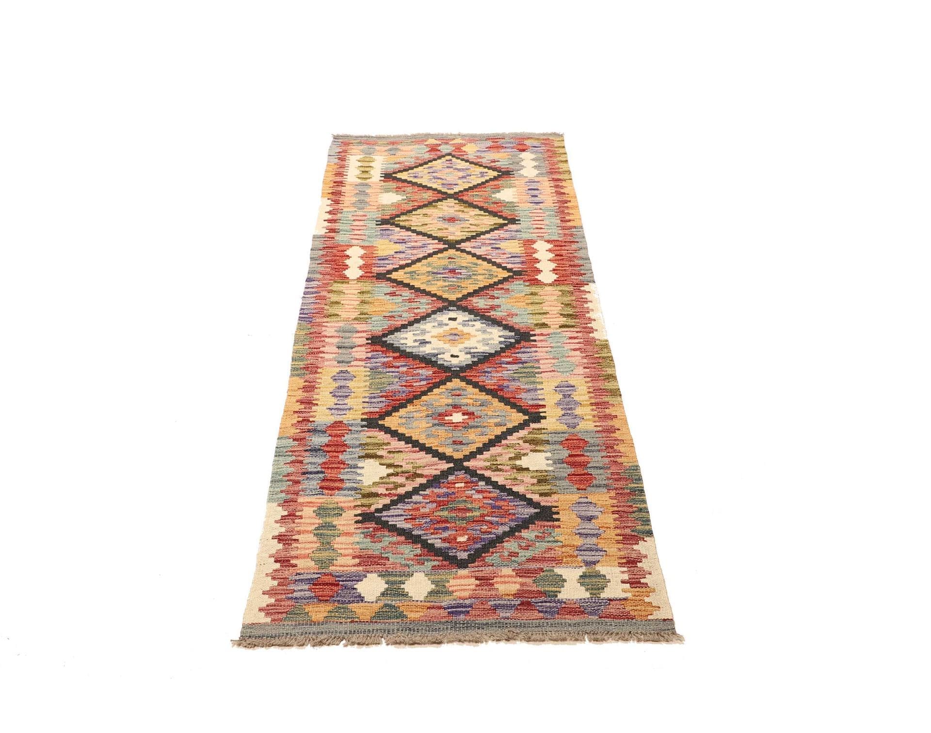 Handgewebter Kelim 73 x 182cm aus Schurwolle, rustikales Design