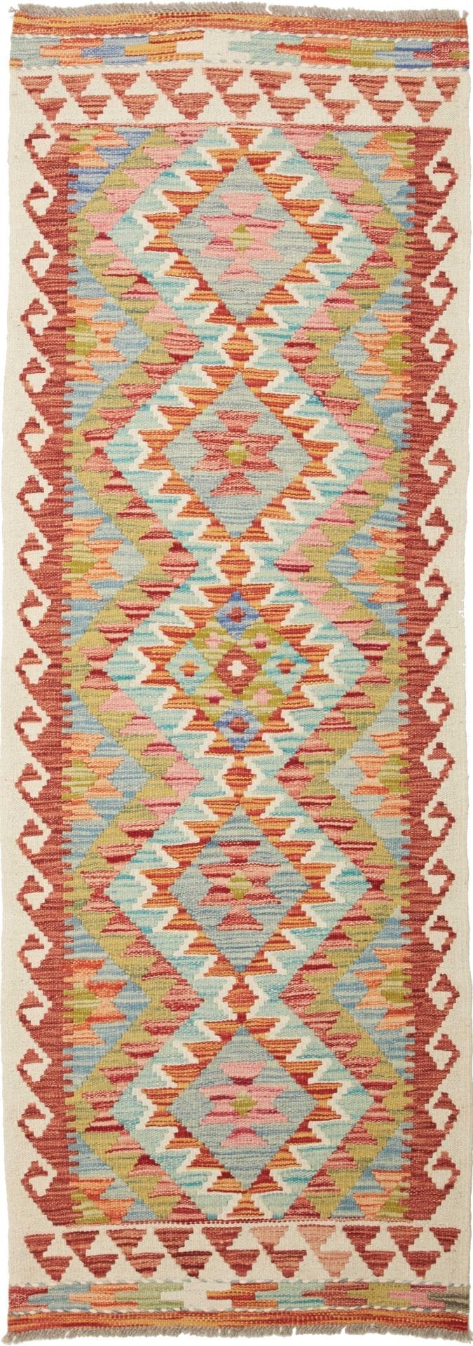 Kelim Teppich 66 x 193 cm, handgewebt, rustikales Flair, Wolle