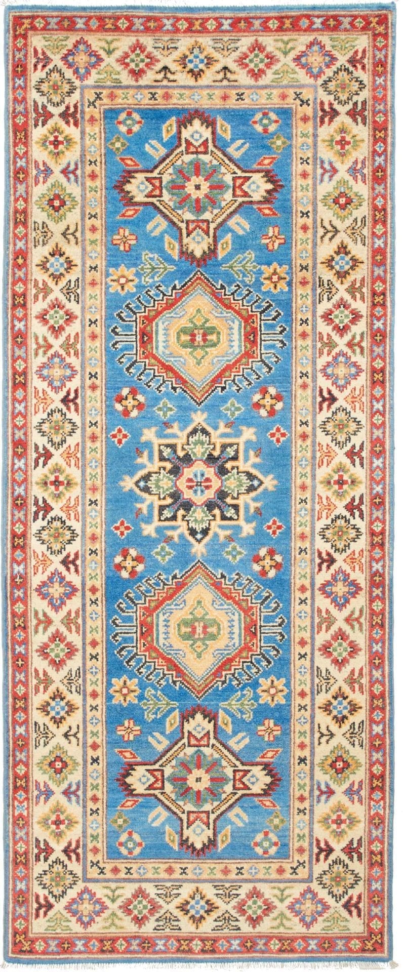 Kazak Teppich 81 x 196cm, geometrische Muster, handgeknüpft