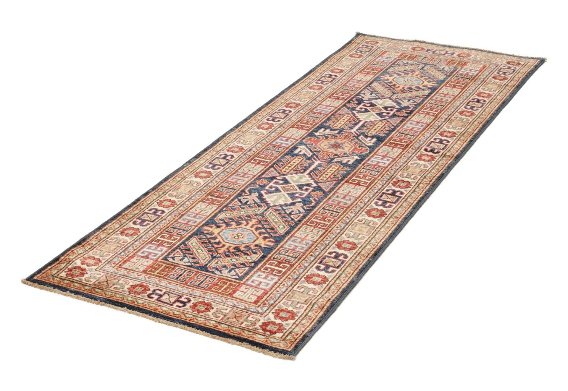 Kazak Teppich 80 x 200 cm, geometrisches Muster, handgeknüpft