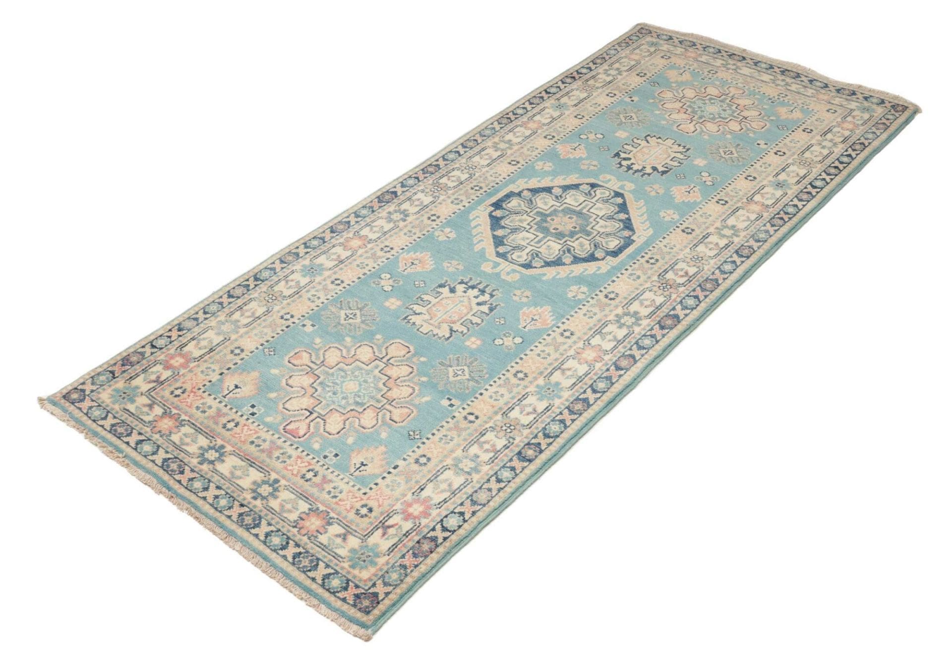 Kazak Teppich 87 x 200cm, geometrische Muster, handgeknüpft
