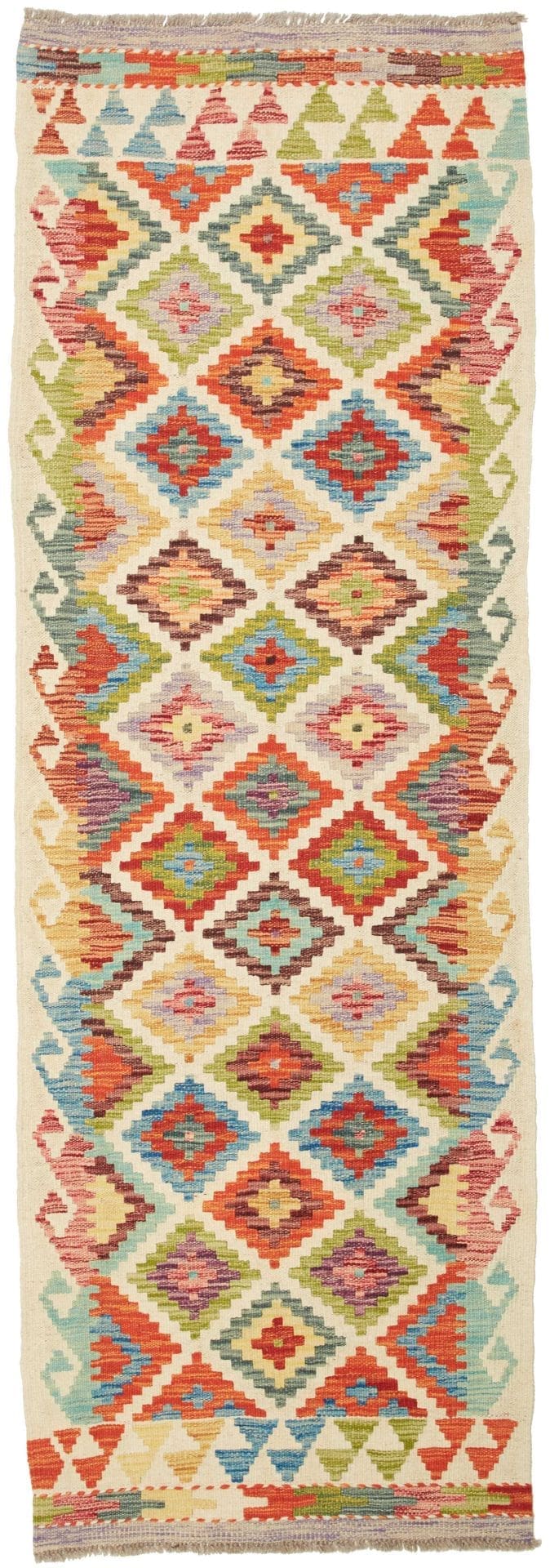 Kelim Teppich 66 x 190 cm aus Schurwolle, handgewebt, rustikal