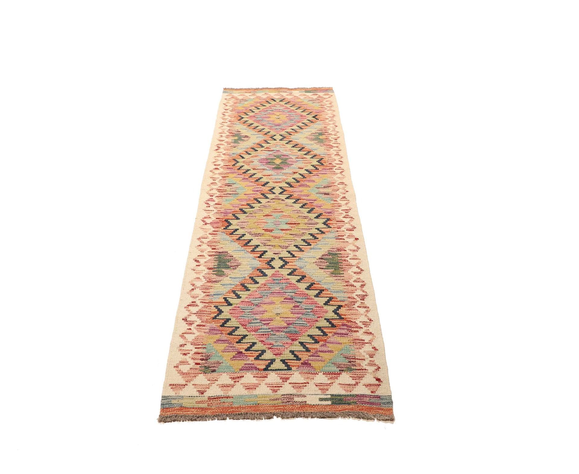 Kelim Teppich 63 x 201 cm, handgewebt, rustikales Flair, Wolle