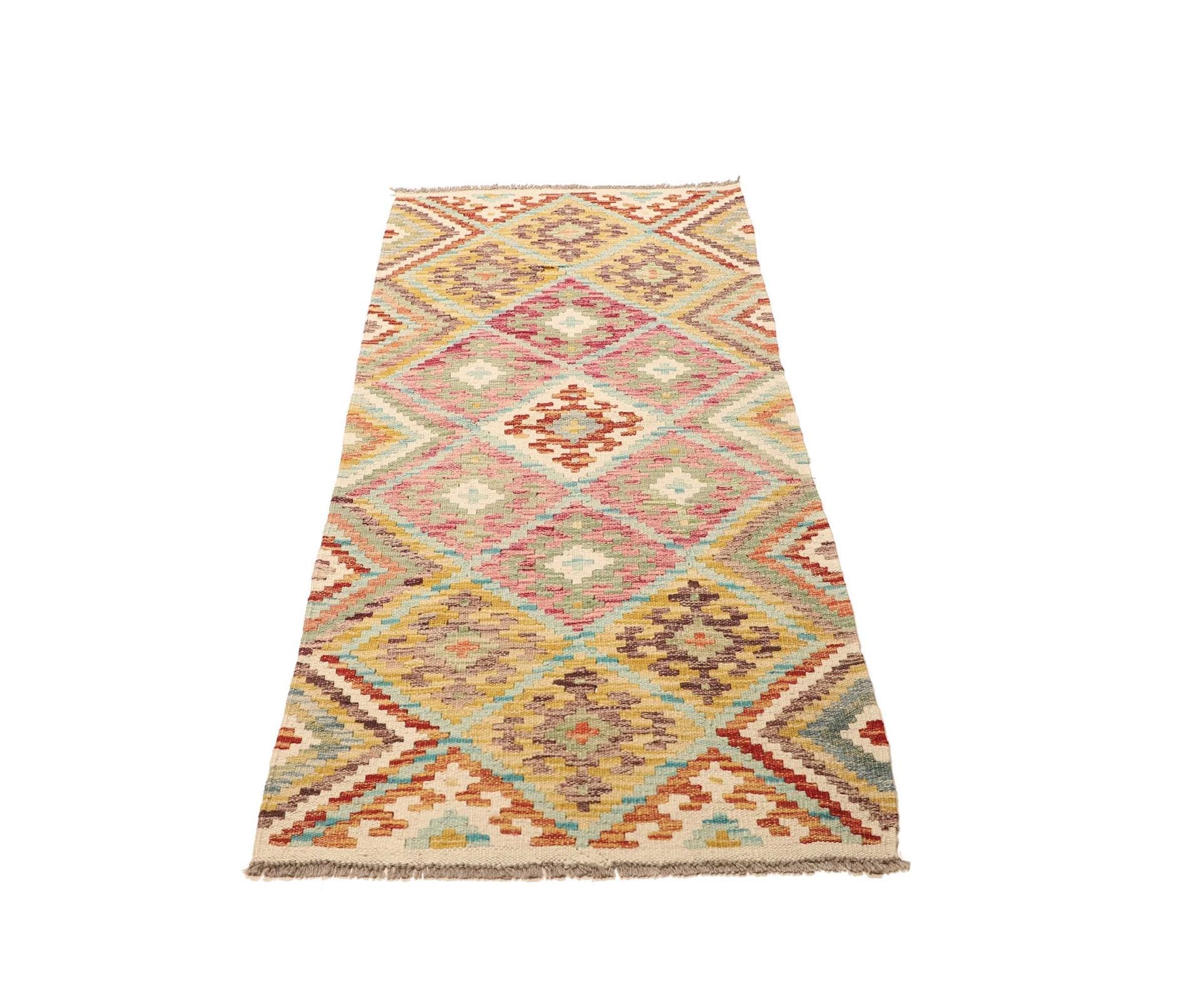 Kelim Teppich 77 x 170cm, Schurwolle, handgewebt, rustikaler Stil