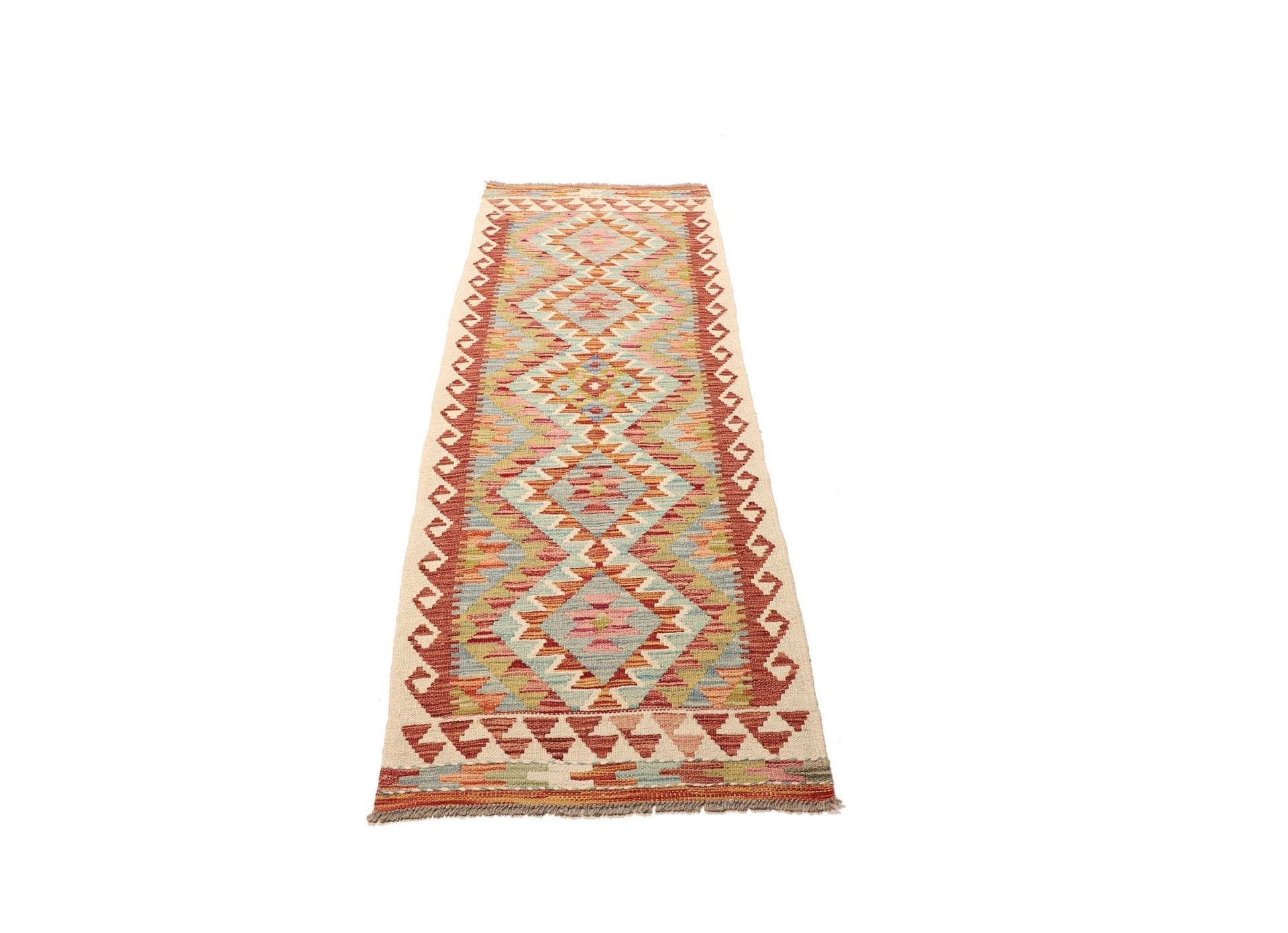 Kelim Teppich 66 x 193 cm, handgewebt, rustikales Flair, Wolle