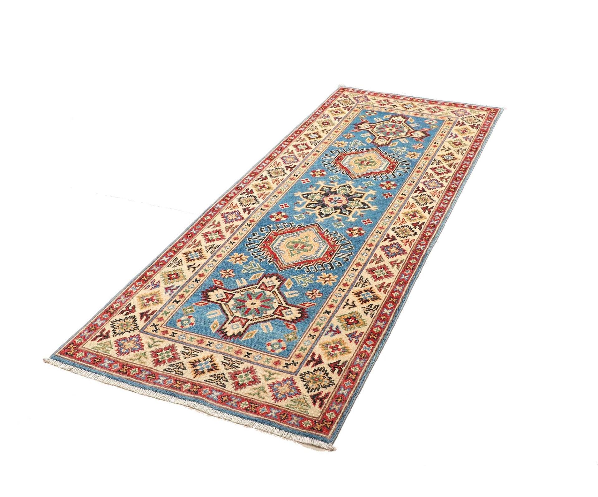 Kazak Teppich 81 x 196cm, geometrische Muster, handgeknüpft