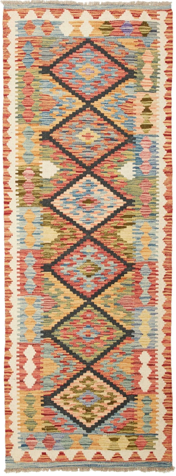 Kelim Teppich 69 x 185 cm, rustikal, handgewebt, Wolle/Baumwolle