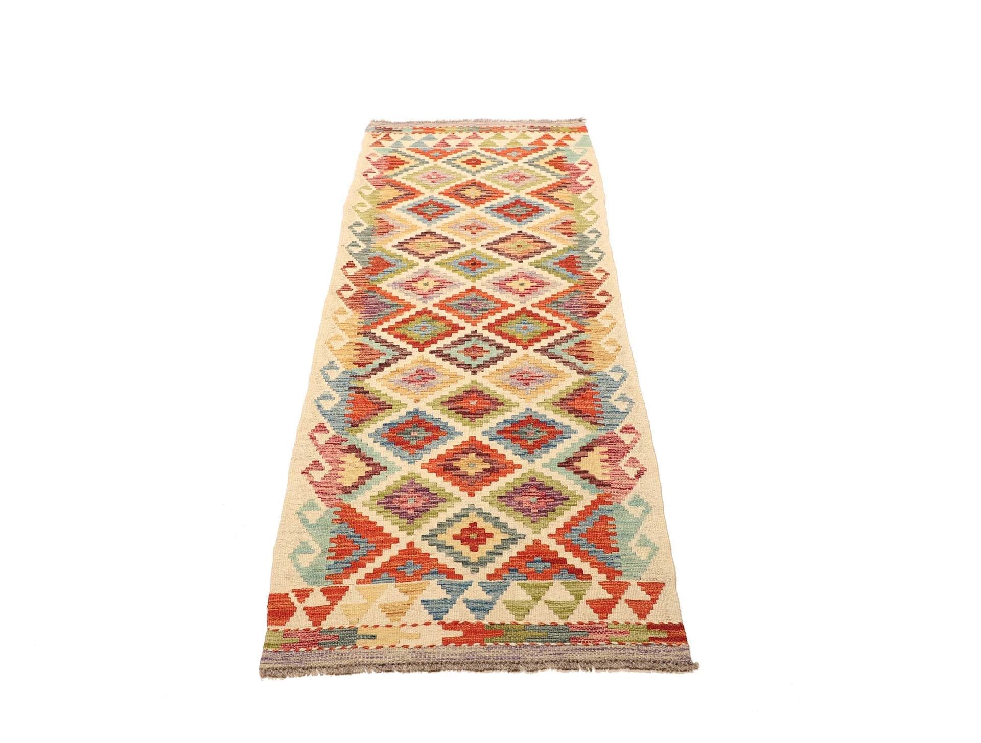 Kelim Teppich 66 x 190 cm aus Schurwolle, handgewebt, rustikal