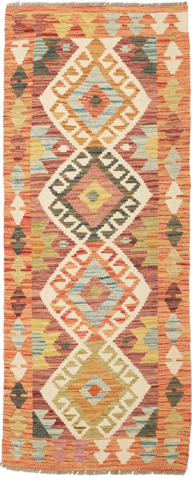 Kelim Teppich 69 x 175cm aus Schurwolle, handgewebt, rustikal