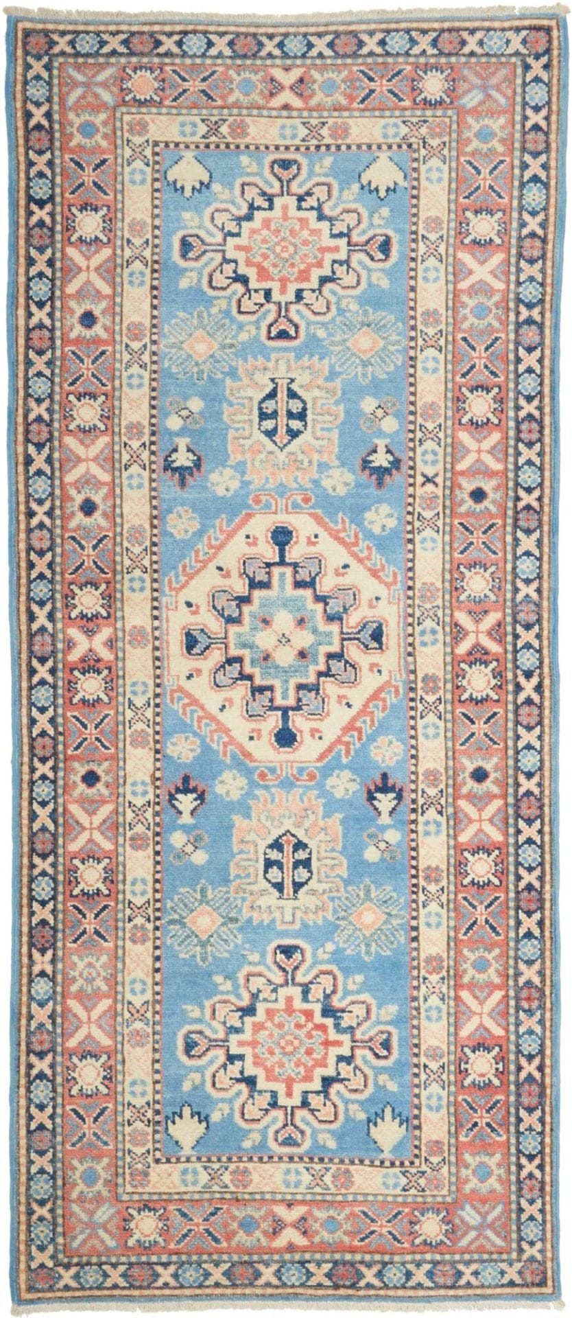 Kazak Teppich 85 x 192 cm, geometrisches Muster, handgeknüpft