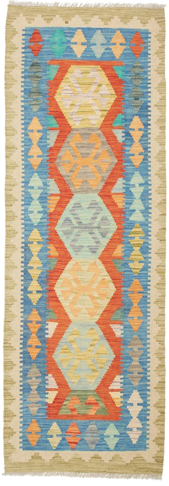 Kelim Teppich 63 x 174cm, handgewebt, rustikales Flair, Wolle