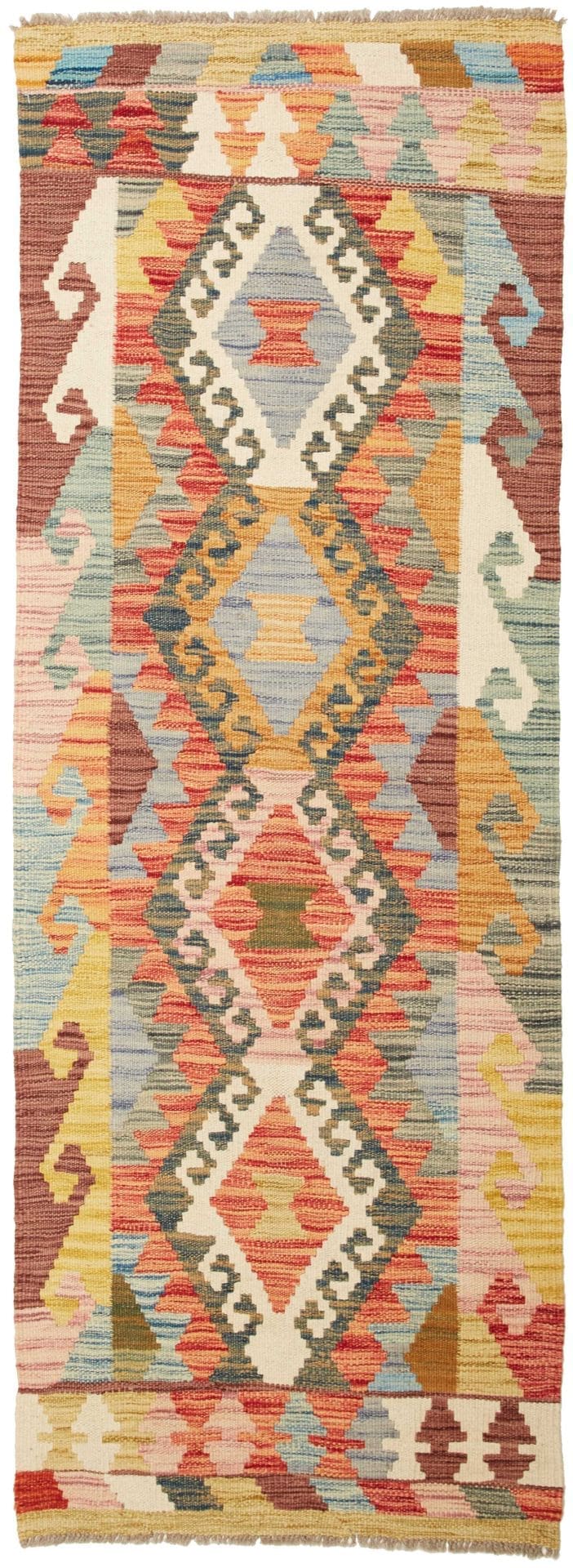Kelim Teppich 68 x 184 cm aus Schurwolle, handgewebt, rustikal