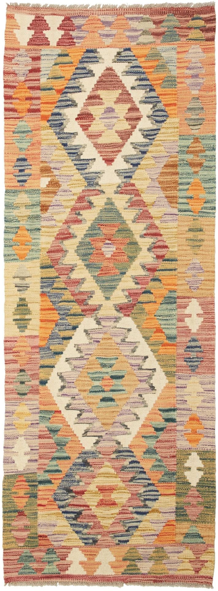 Kelim Teppich 69 x 179cm aus Schurwolle, handgewebt, rustikal