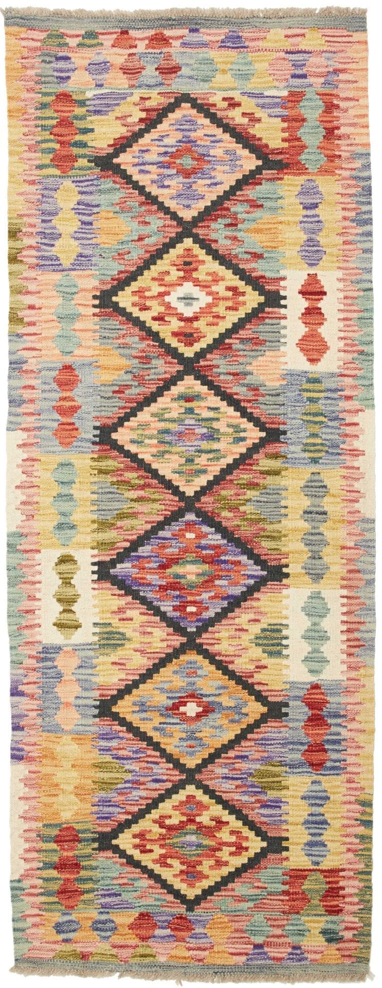 Kelim Teppich 72 x 182cm aus Schurwolle, handgewebt, rustikal