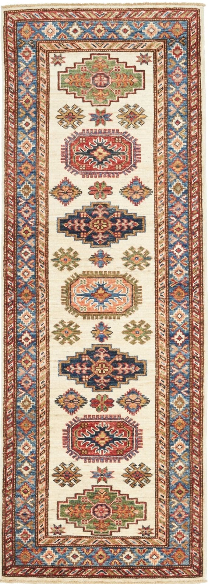 Kazak Orientteppich 68 x 183 cm - geometrisches Muster, handgeknüpft