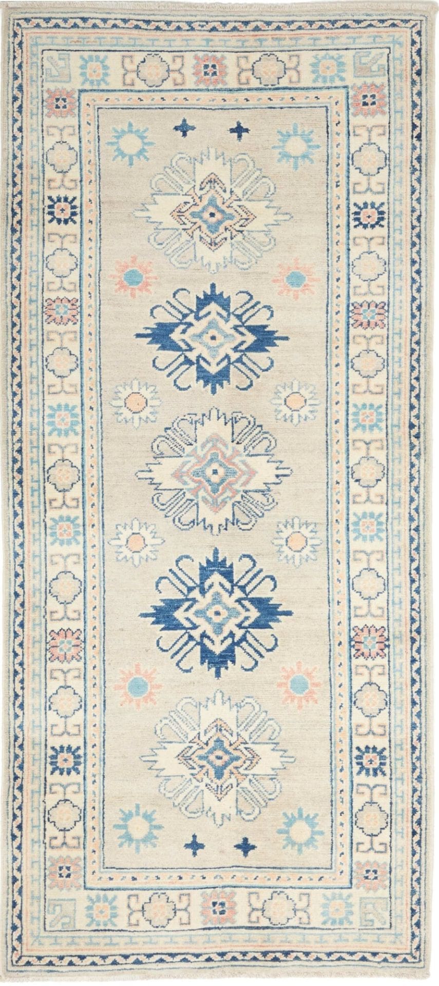 Kazak Teppich 87 x 189 cm, geometrisches Muster, handgeknüpft