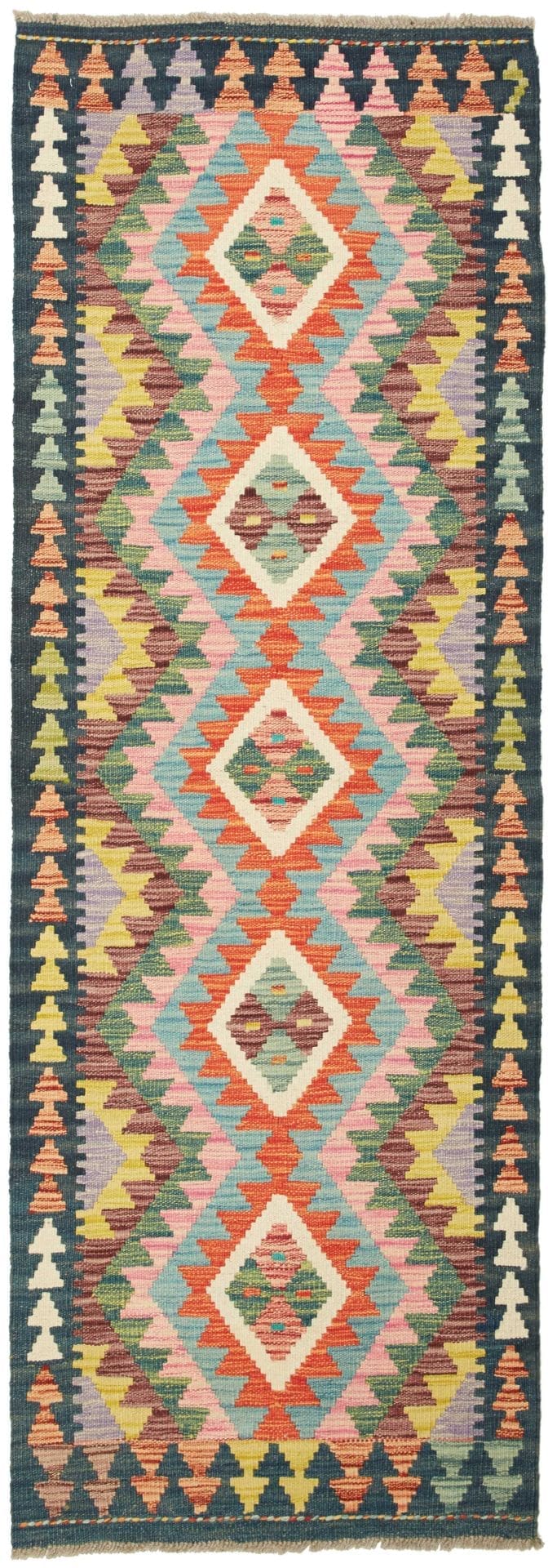 Kelim Teppich 67 x 191 cm, handgewebt, rustikales Flair, Wolle