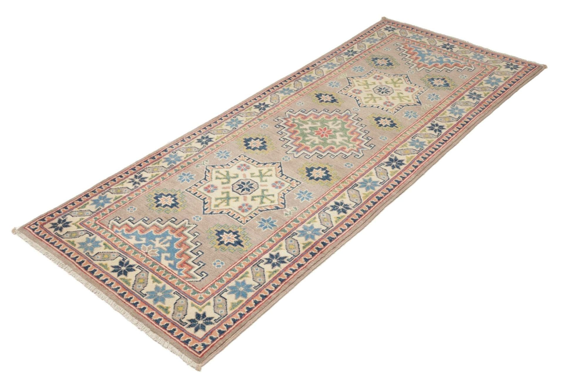 Kazak Teppich 85 x 199cm mit geometrischen Mustern, handgeknüpft