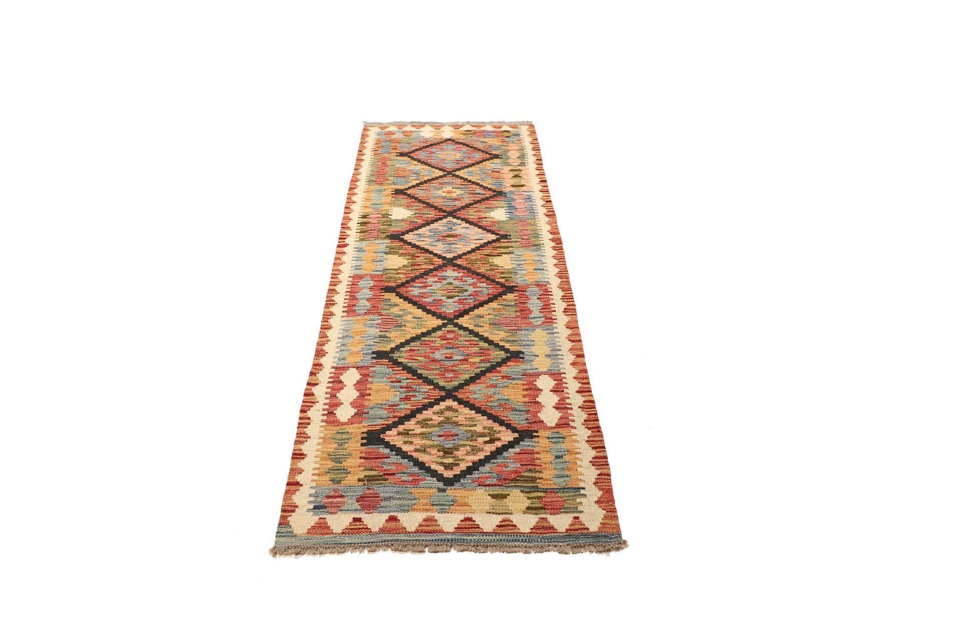 Kelim Teppich 69 x 185 cm, rustikal, handgewebt, Wolle/Baumwolle